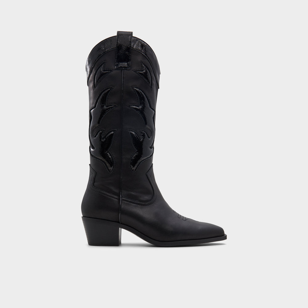 Aldo Nebraska Black Women's Western - Mid-calf western boot, Block heel