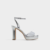 Aldo Chicglimmer Silver Women's Platform sandals - Strappy heeled sandal, Block heel