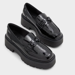 Aldo Oneameth Black Synthetic Patent Women's Loafers & Oxfords - Loafer, Lug sole