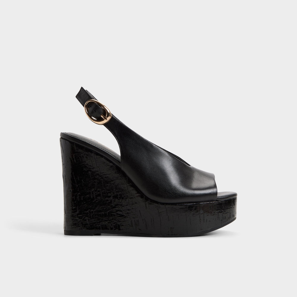 Aldo Tatianah in Black - Sling back heeled sandal, Wedge heel