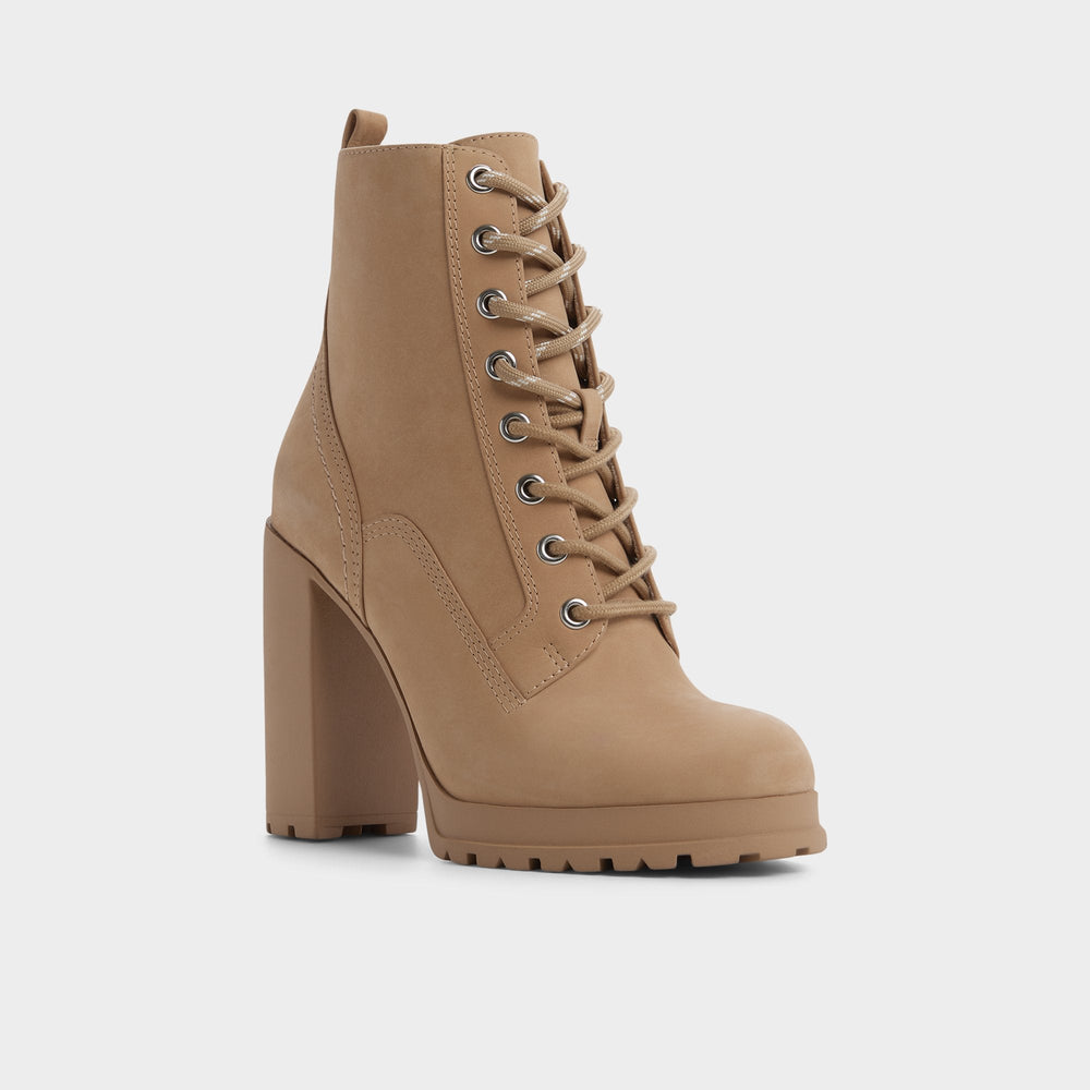 Aldo Rebelliously in Medium Beige - Combat ankle boot, Lug sole
