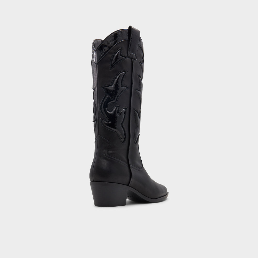 Aldo Nebraska Black Women's Western - Mid-calf western boot, Block heel