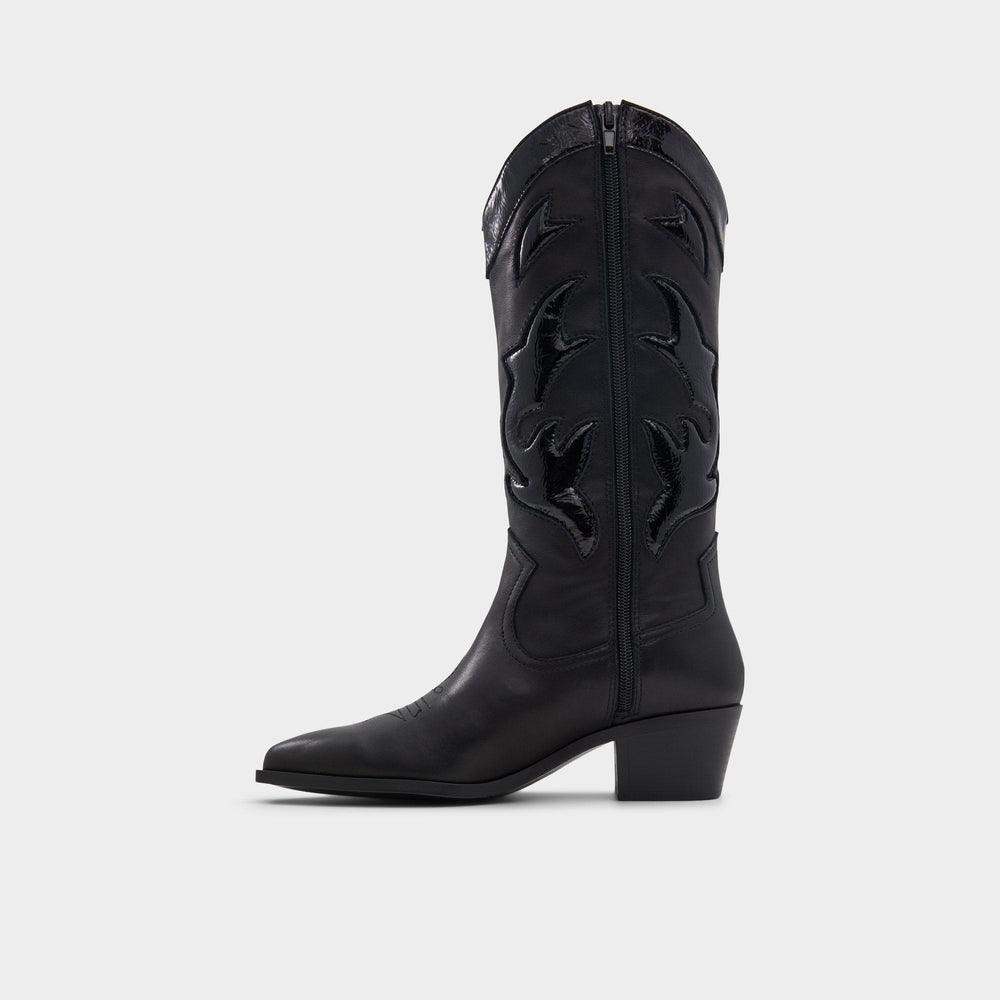Aldo Nebraska Black Women's Western - Mid-calf western boot, Block heel