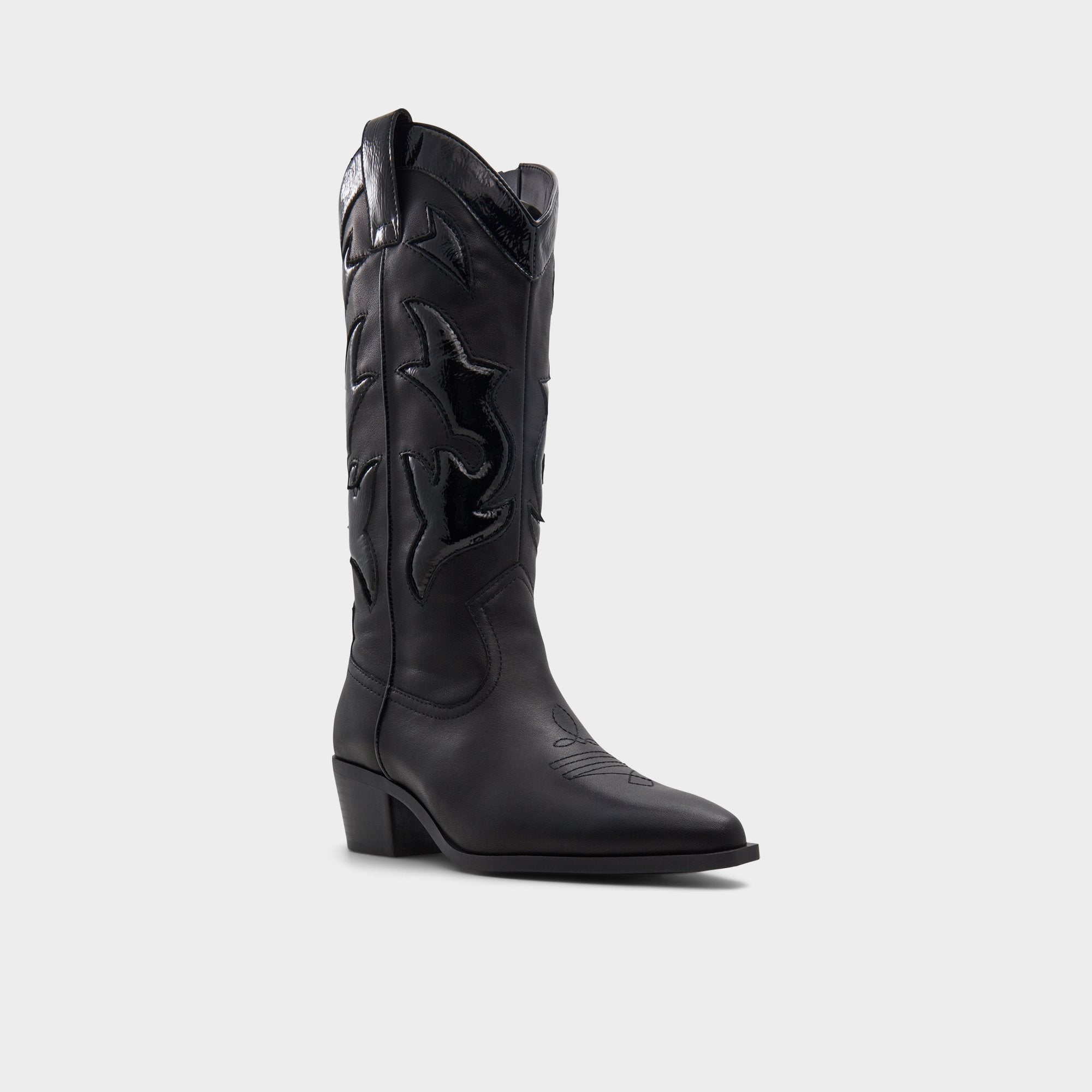 Aldo Nebraska Black Women's Western - Mid-calf western boot, Block heel