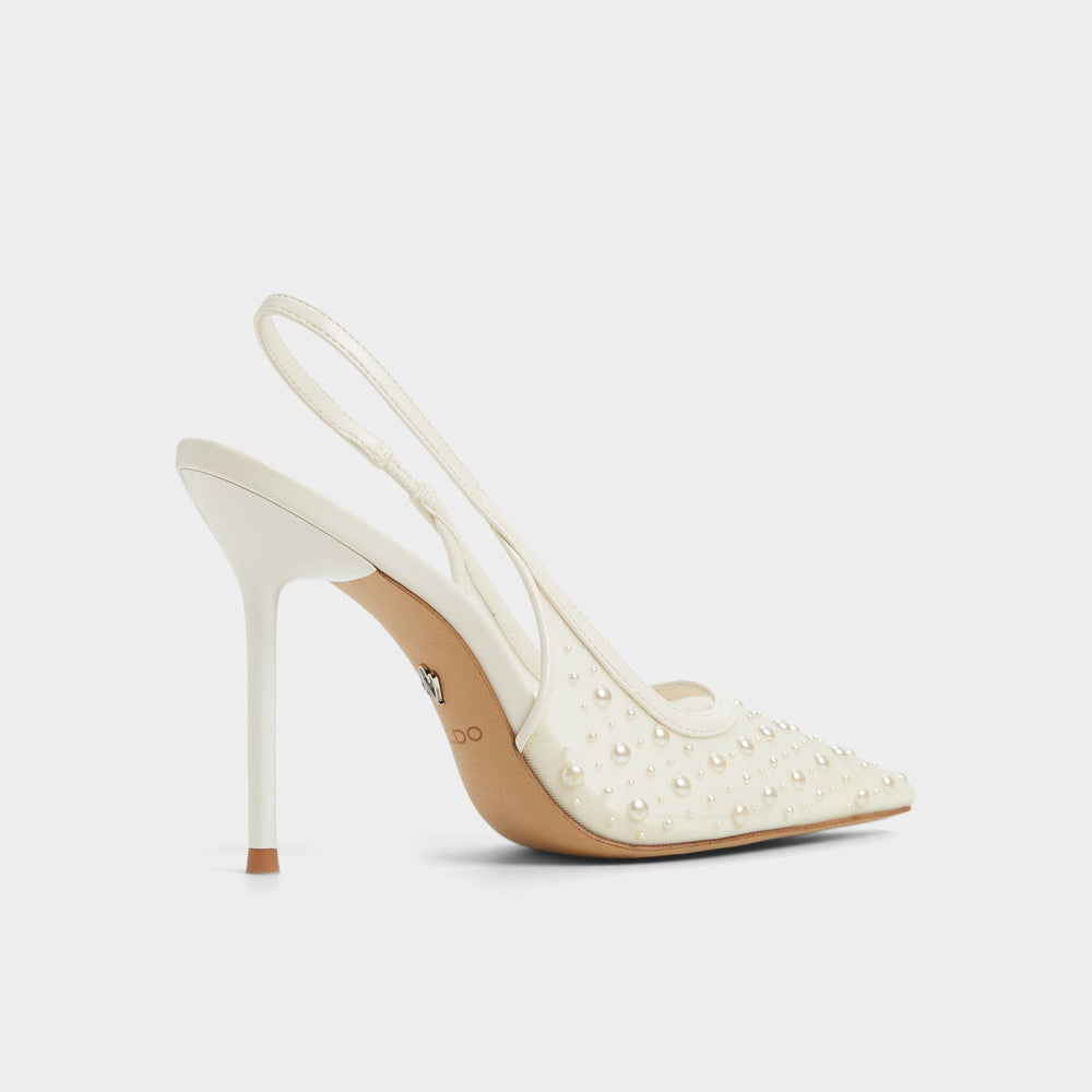 Aldo Pearlescent Other White Textile Mesh Women's Slingbacks - Slingback heel