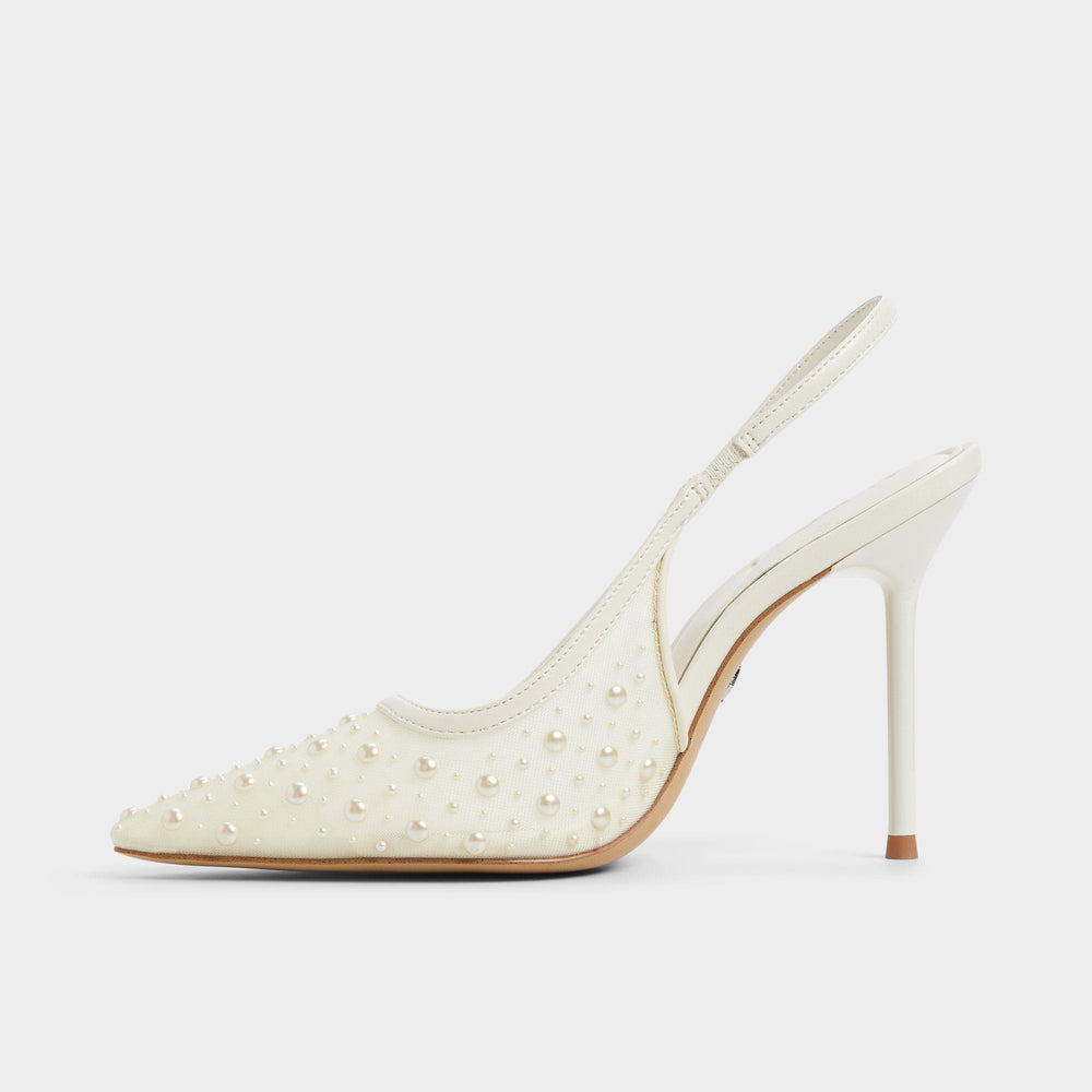 Aldo Pearlescent Other White Textile Mesh Women's Slingbacks - Slingback heel