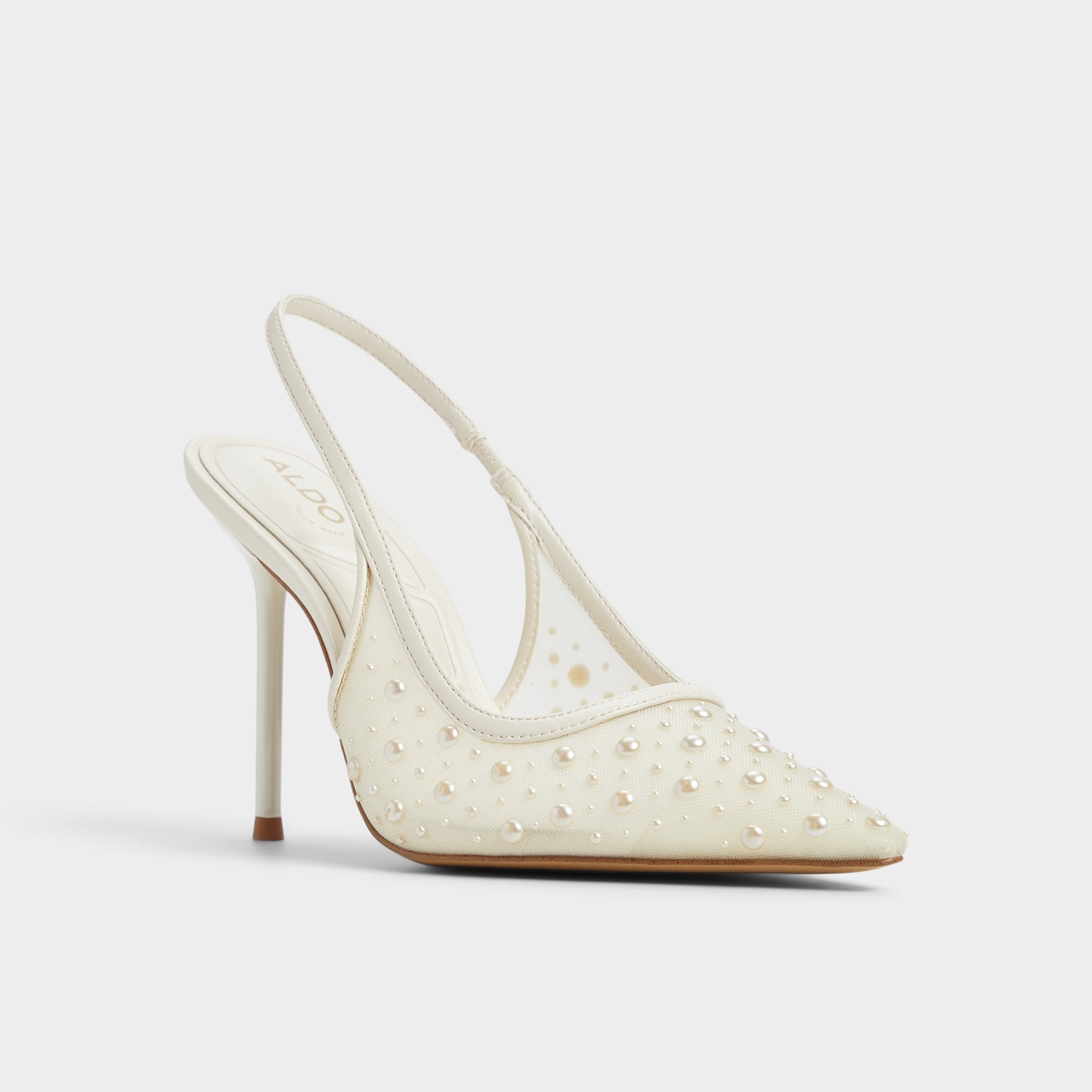 Aldo Pearlescent Other White Textile Mesh Women's Slingbacks - Slingback heel