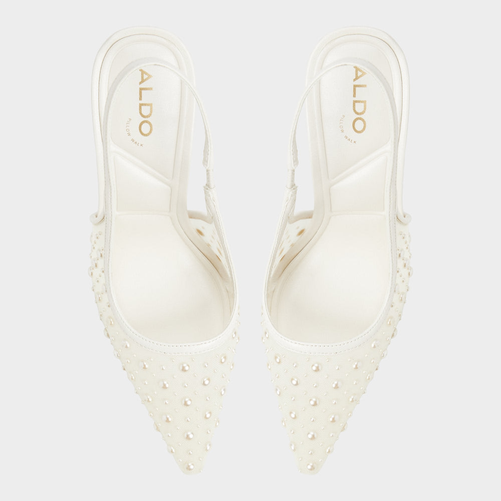 Aldo Pearlescent Other White Textile Mesh Women's Slingbacks - Slingback heel