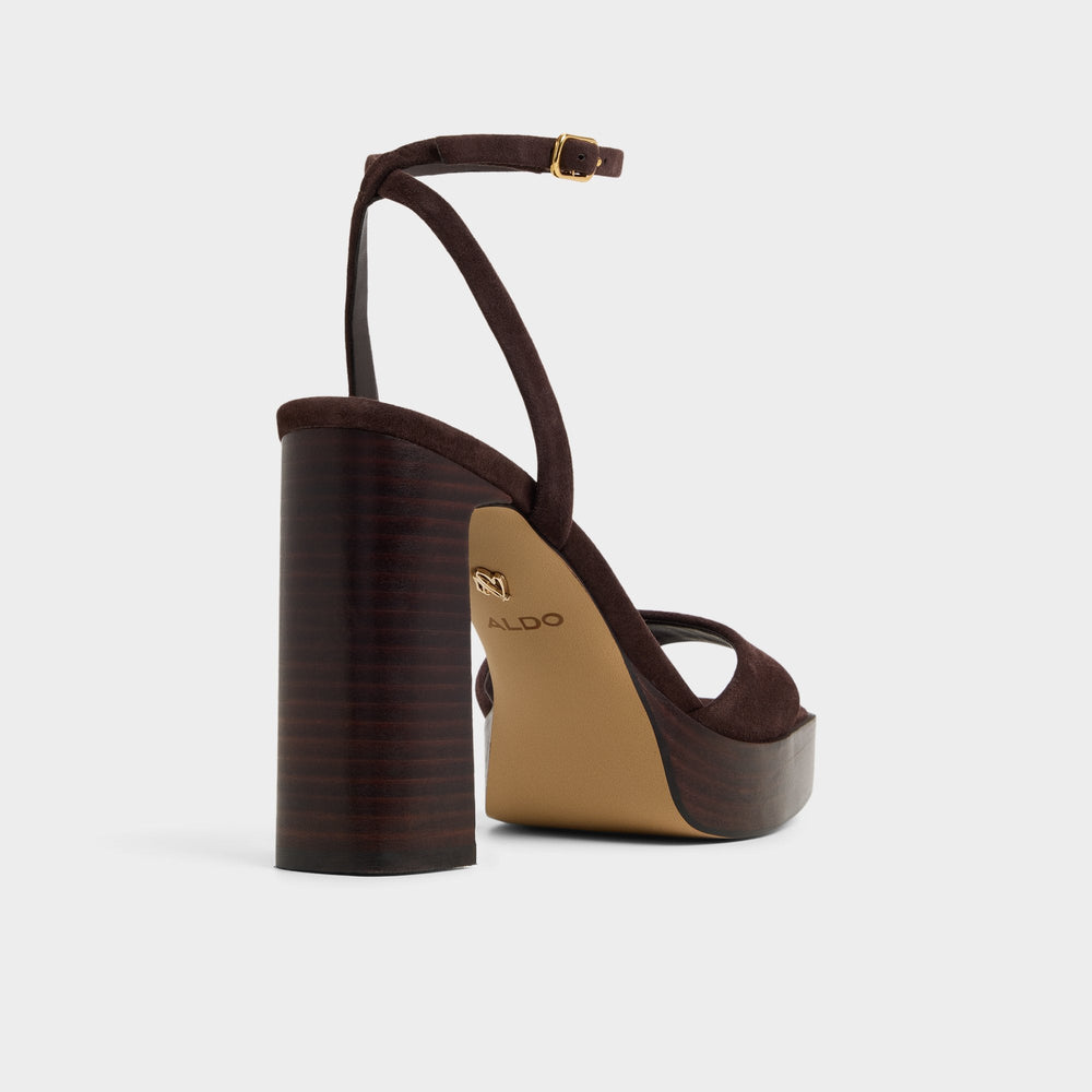 Aldo Lothon Dark Brown Women's Platform sandals - Strappy heeled sandal, Platform