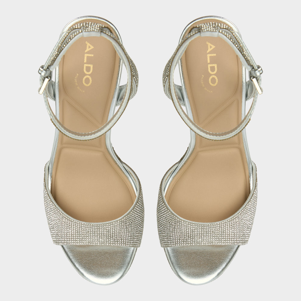 Aldo Alluring Silver Women's Iridescent metallics - Strappy heeled sandal, Platform