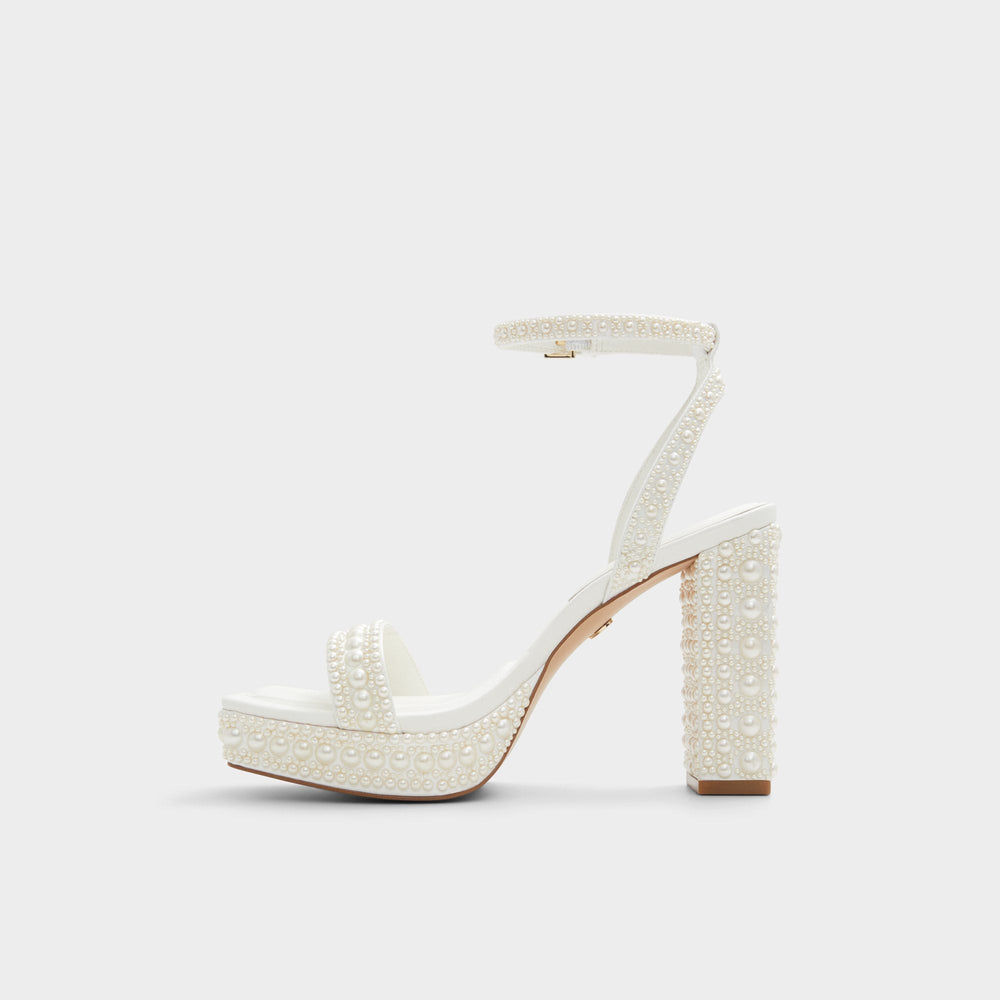 Aldo Lulu White Women's Strappy sandals - Strappy heeled sandal, Block heel