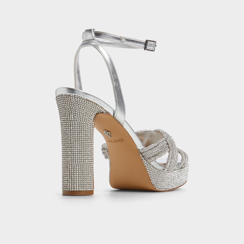 Aldo Shimma Silver Women's Iridescent metallics - Strappy heeled sandal, Platform