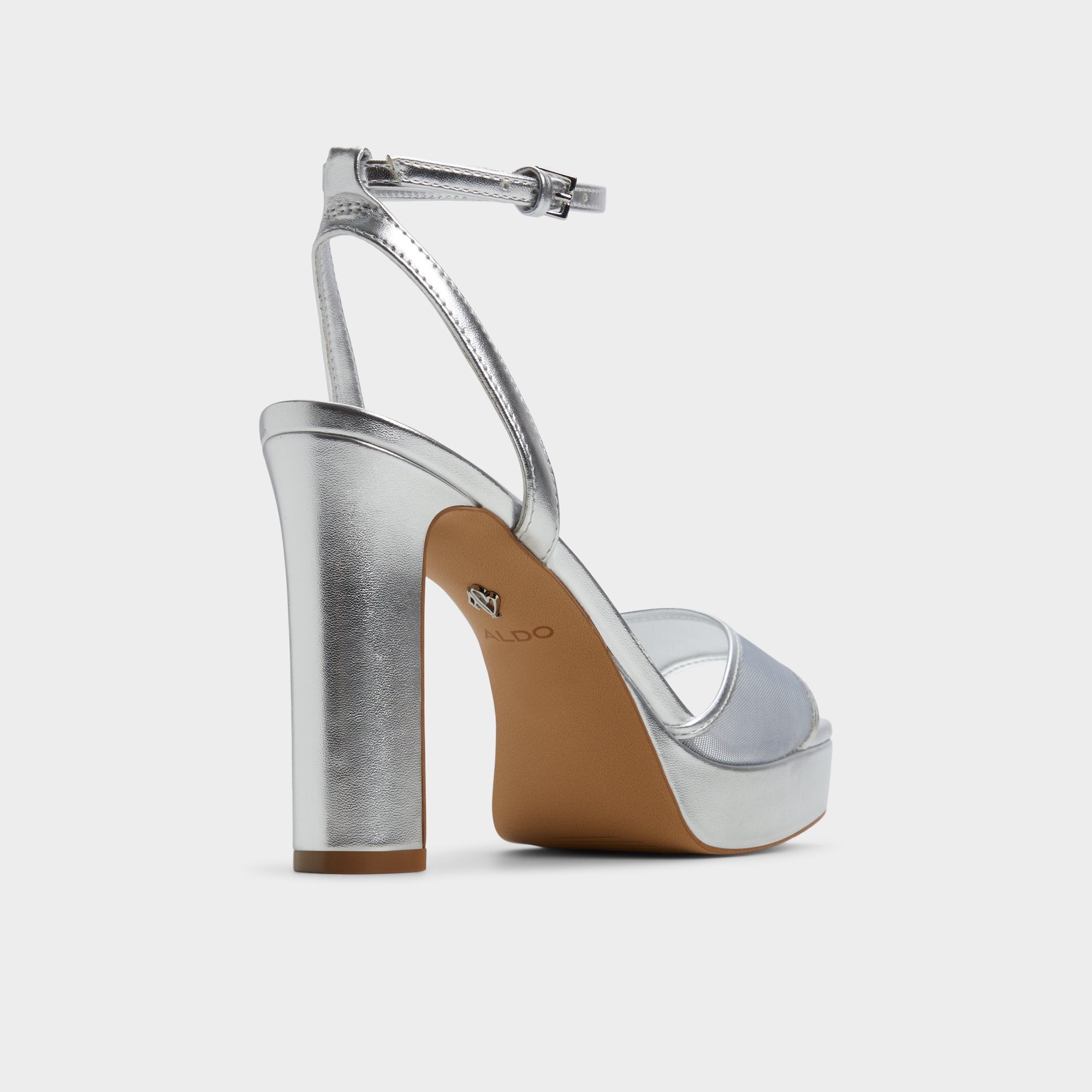 Aldo Chicglimmer Silver Women's Platform sandals - Strappy heeled sandal, Block heel