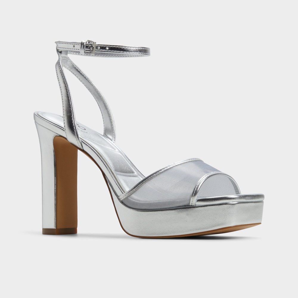 Aldo Chicglimmer Silver Women's Platform sandals - Strappy heeled sandal, Block heel