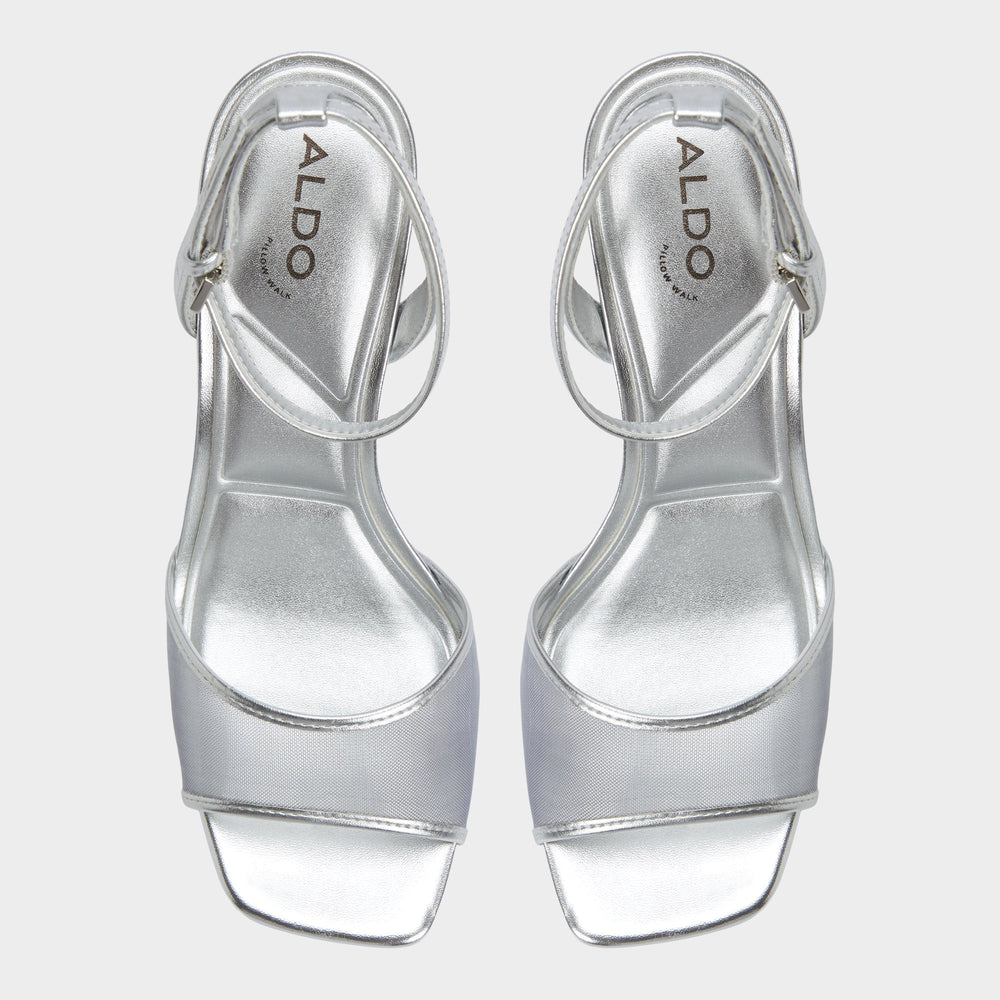 Aldo Chicglimmer Silver Women's Platform sandals - Strappy heeled sandal, Block heel