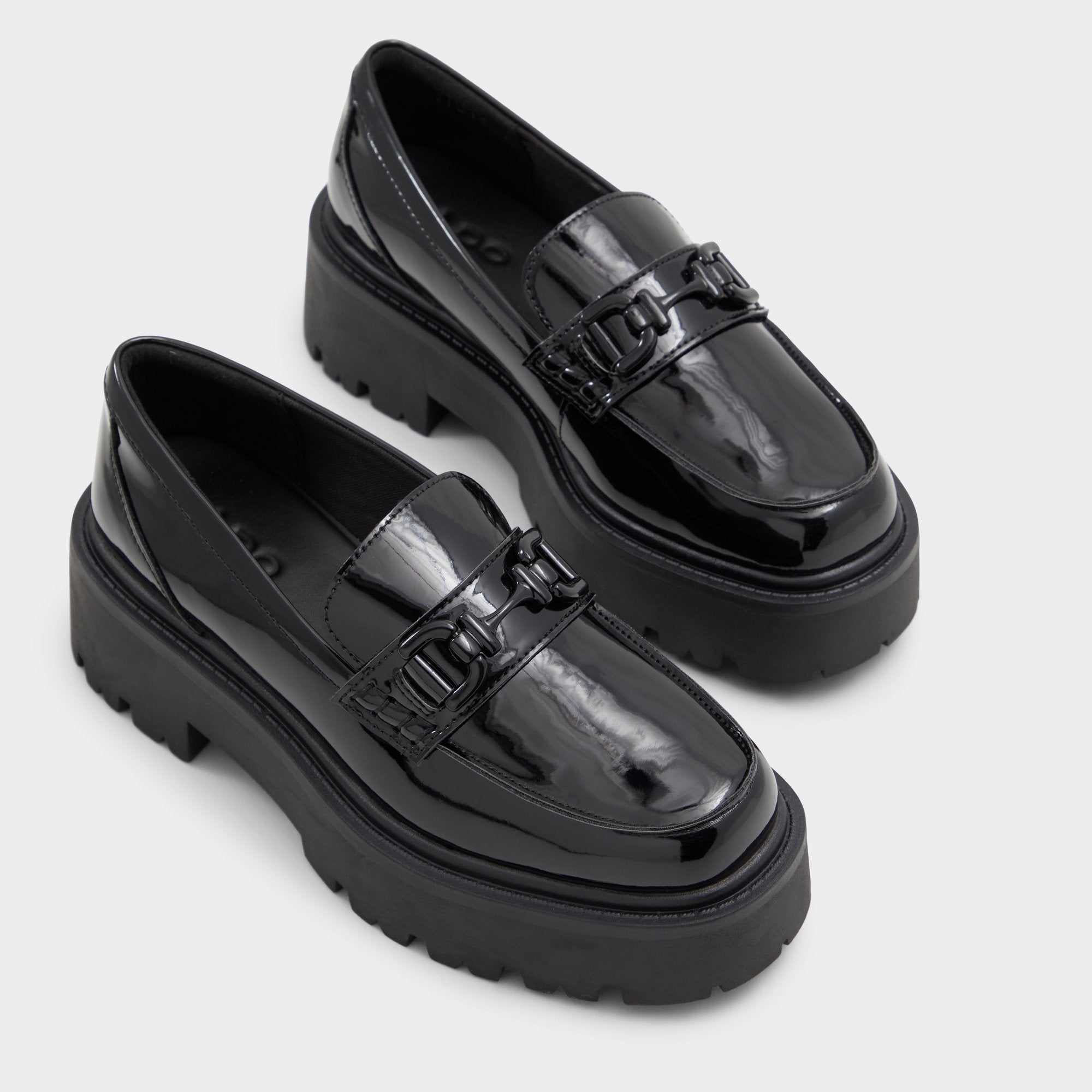 Aldo Oneameth Black Synthetic Patent Women's Loafers & Oxfords - Loafer, Lug sole