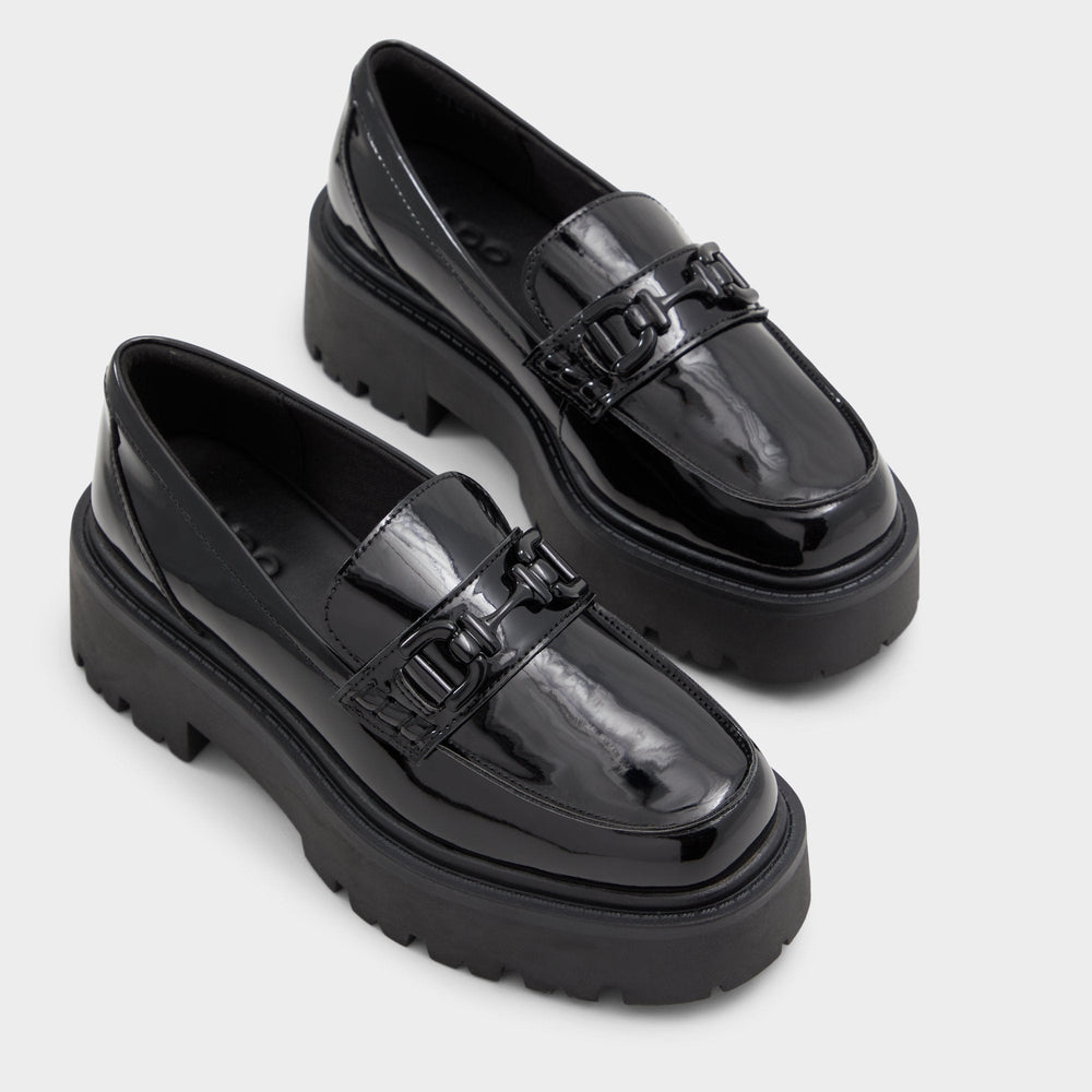 Aldo Oneameth Black Synthetic Patent Women's Loafers & Oxfords - Loafer, Lug sole