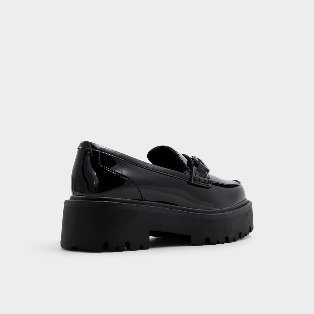 Aldo Oneameth Black Synthetic Patent Women's Loafers & Oxfords - Loafer, Lug sole