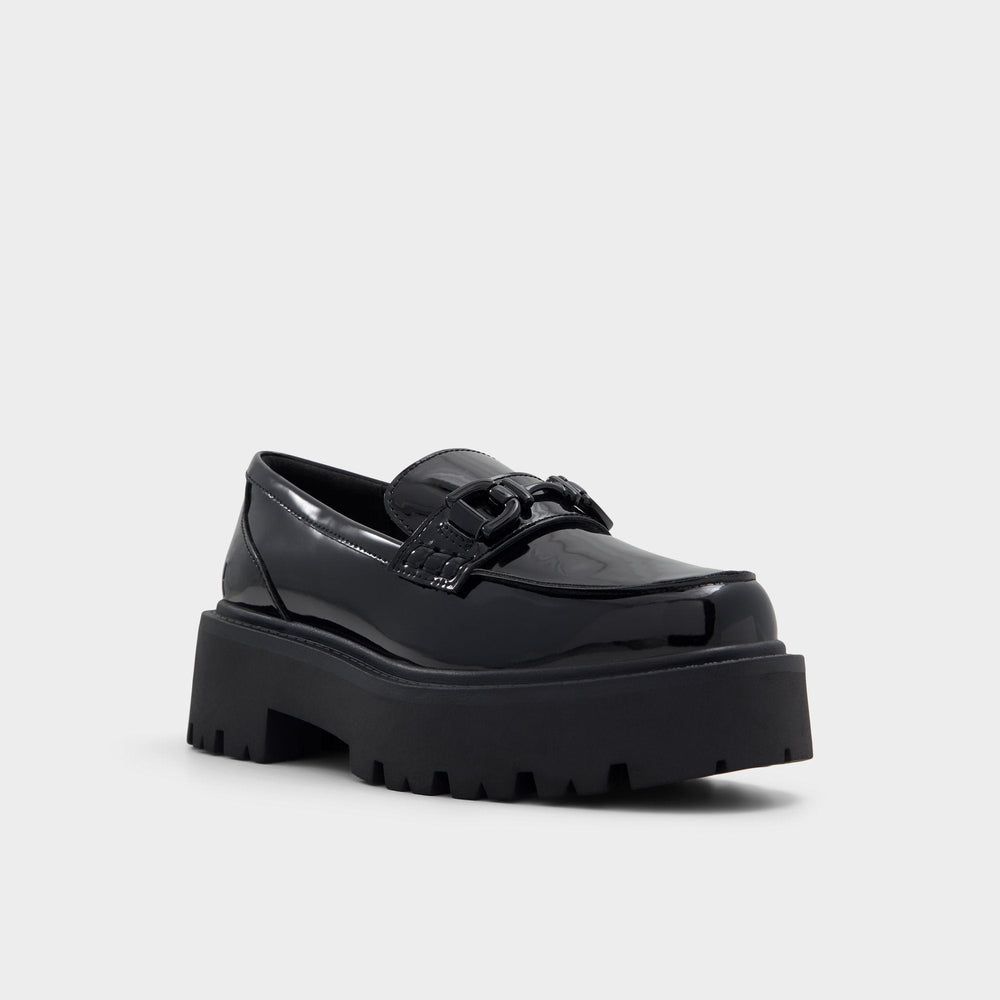 Aldo Oneameth Black Synthetic Patent Women's Loafers & Oxfords - Loafer, Lug sole