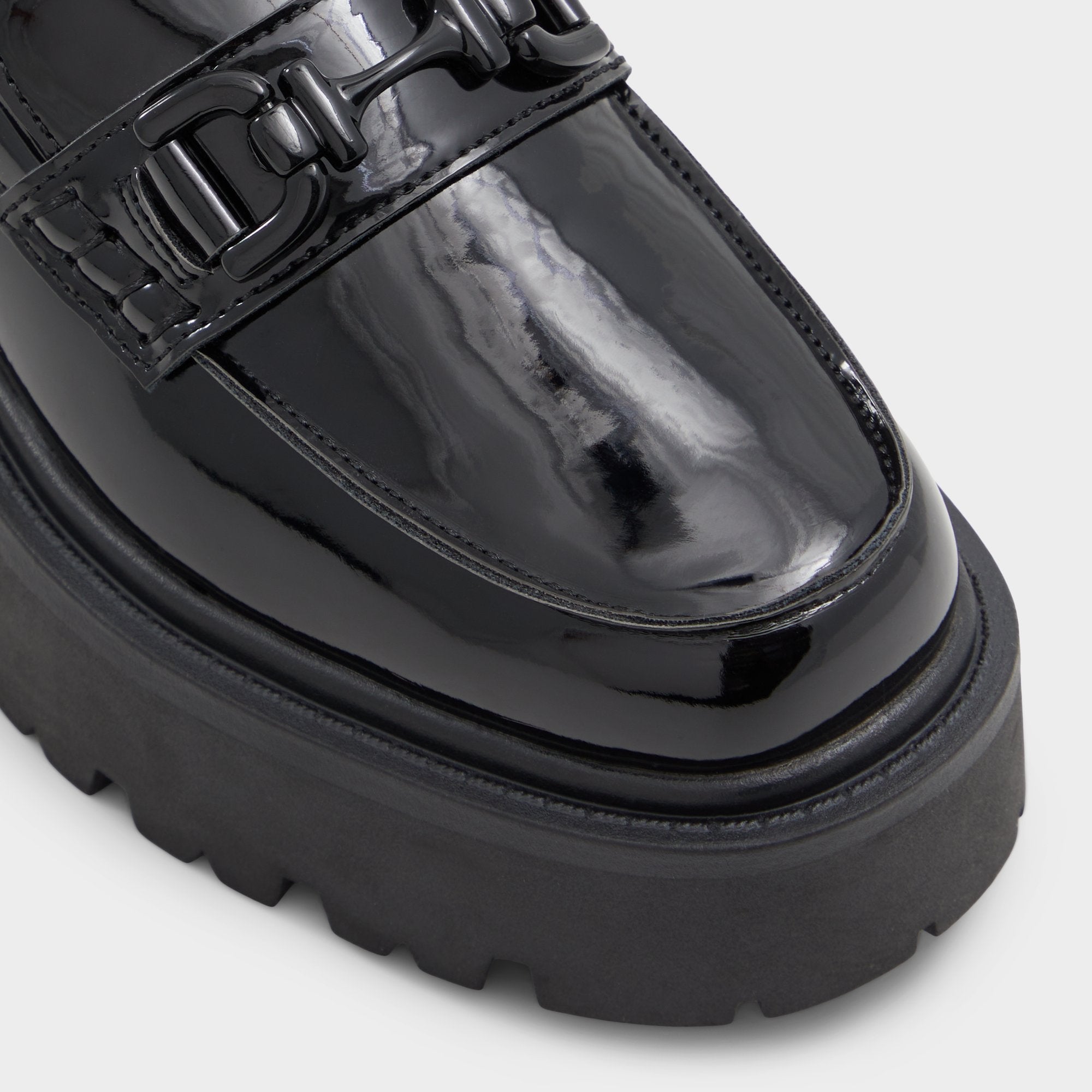 Aldo Oneameth Black Synthetic Patent Women's Loafers & Oxfords - Loafer, Lug sole