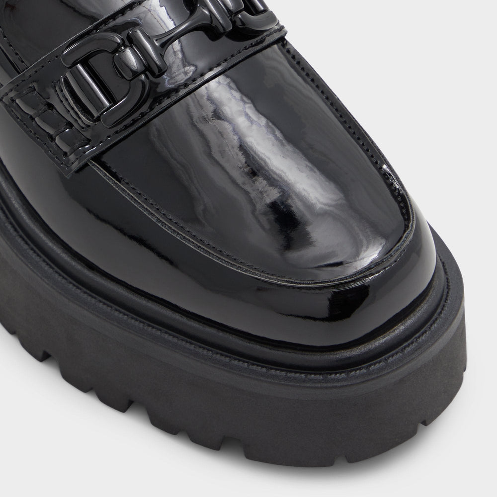Aldo Oneameth Black Synthetic Patent Women's Loafers & Oxfords - Loafer, Lug sole