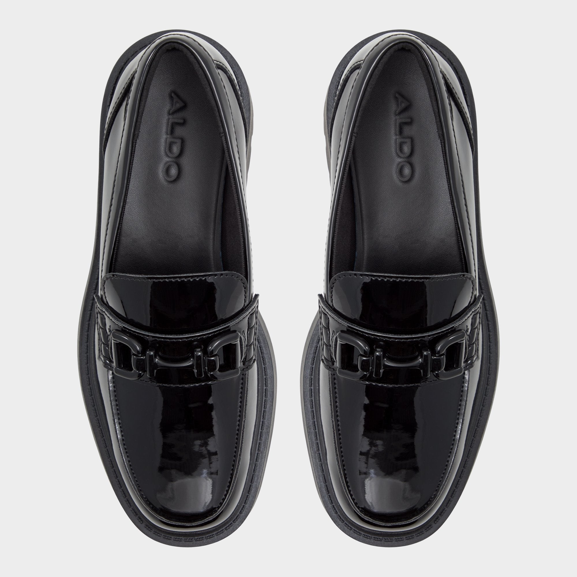 Aldo Oneameth Black Synthetic Patent Women's Loafers & Oxfords - Loafer, Lug sole
