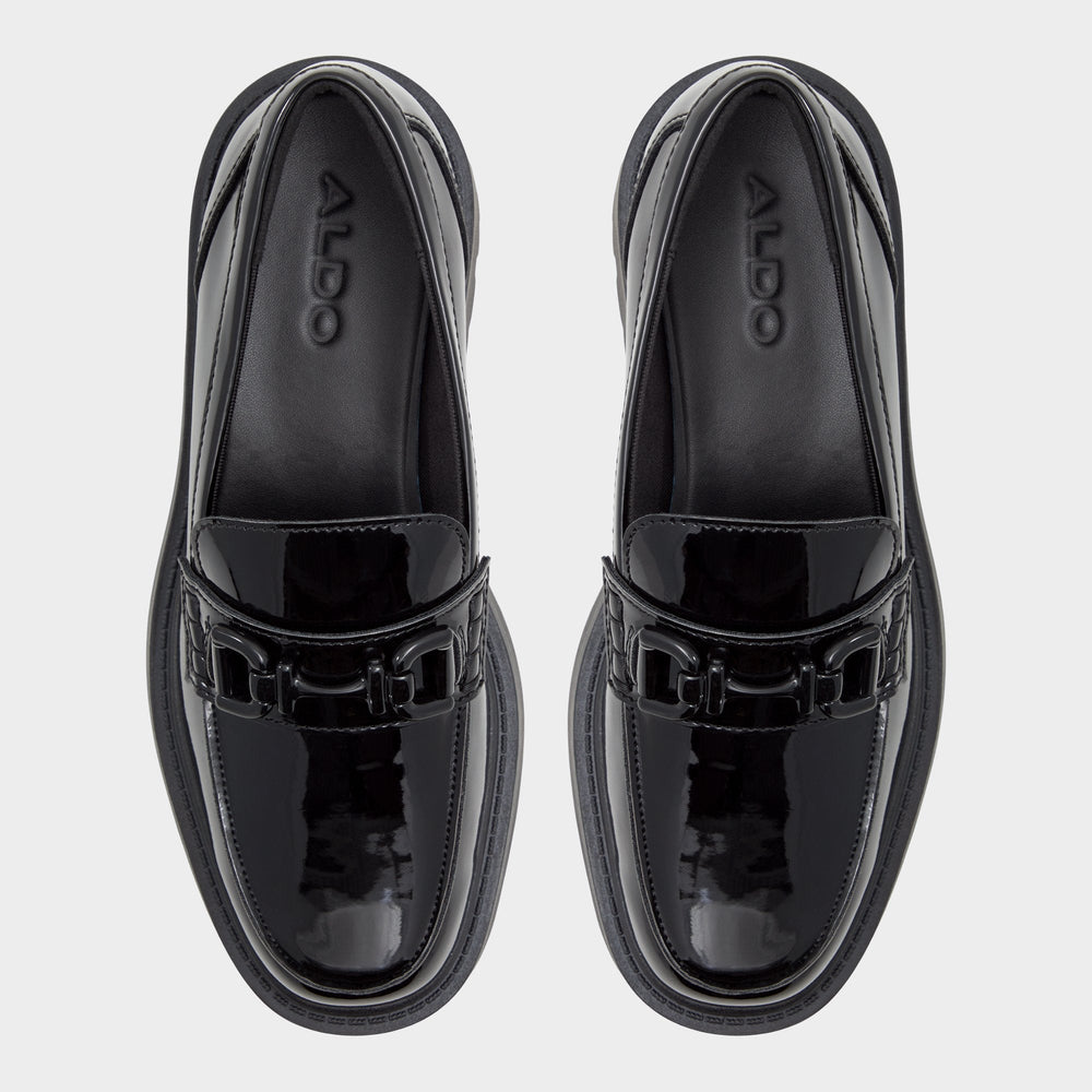 Aldo Oneameth Black Synthetic Patent Women's Loafers & Oxfords - Loafer, Lug sole