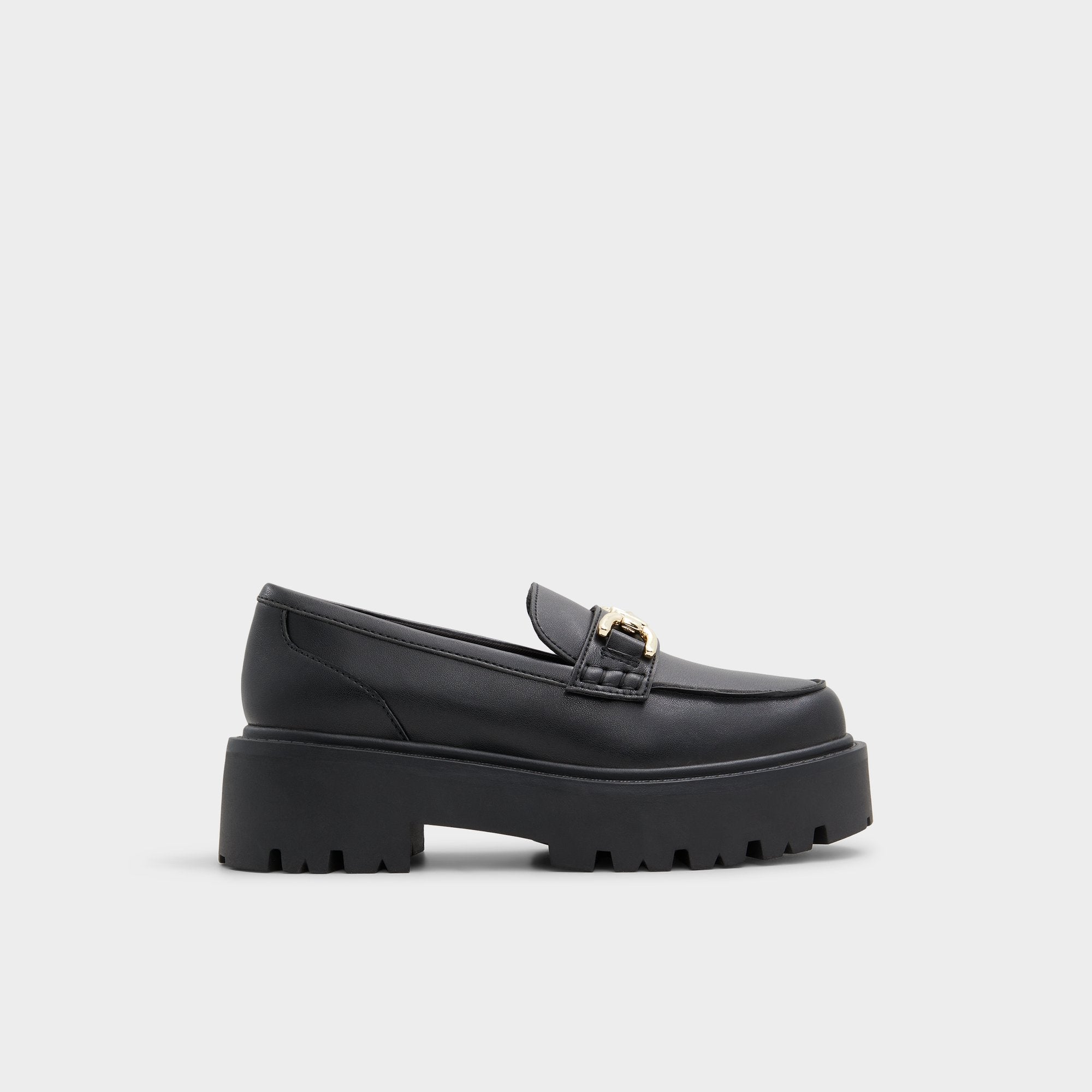Aldo Oneameth Black Synthetic Smooth Women's Loafers & Oxfords - Loafer, Lug sole