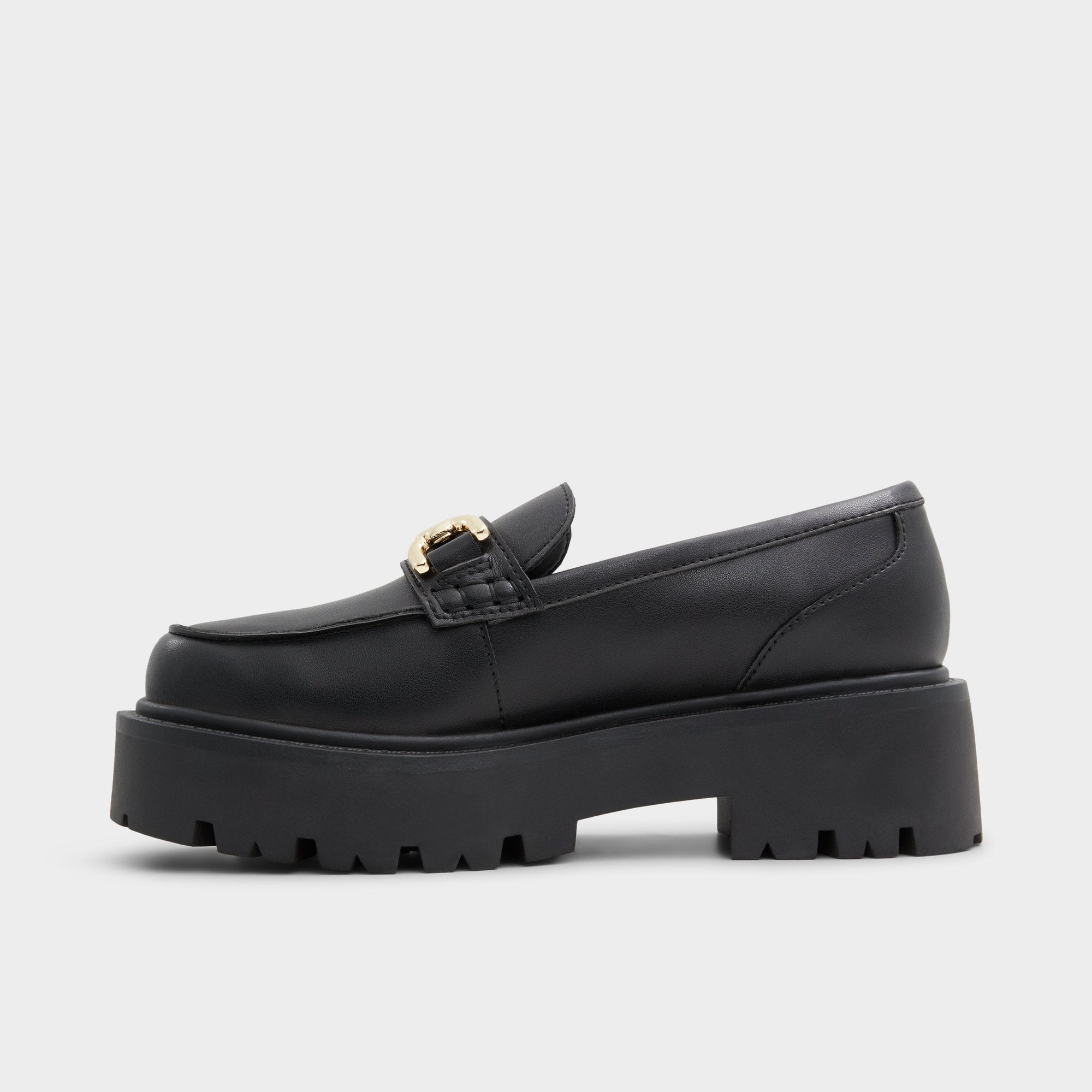 Aldo Oneameth Black Synthetic Smooth Women's Loafers & Oxfords - Loafer, Lug sole