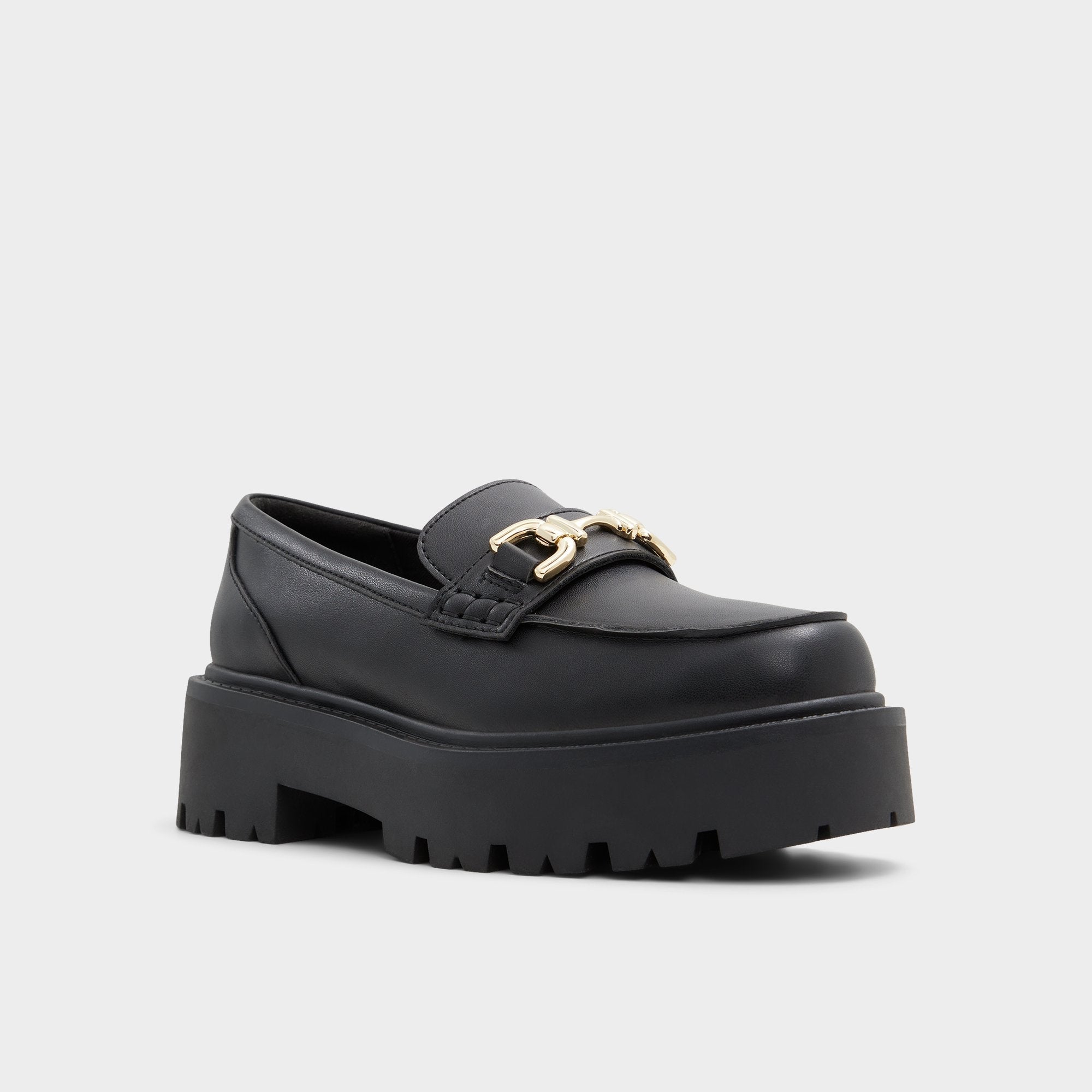 Aldo Oneameth Black Synthetic Smooth Women's Loafers & Oxfords - Loafer, Lug sole