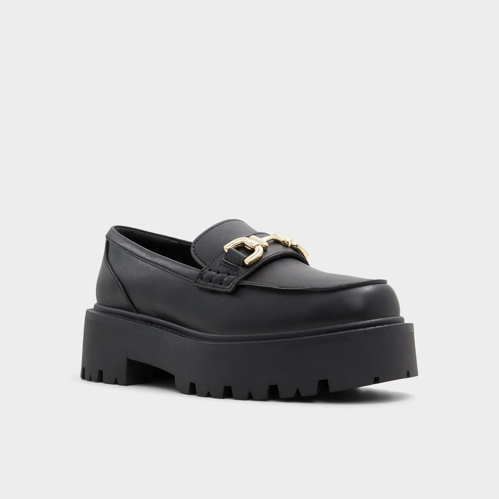 Aldo Oneameth Black Synthetic Smooth Women's Loafers & Oxfords - Loafer, Lug sole
