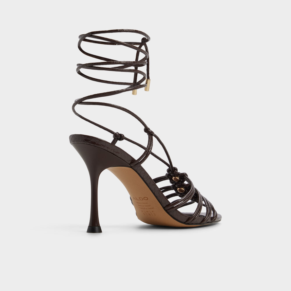 Aldo Curacao in Dark Brown - Strappy heeled sandal, Stiletto heel