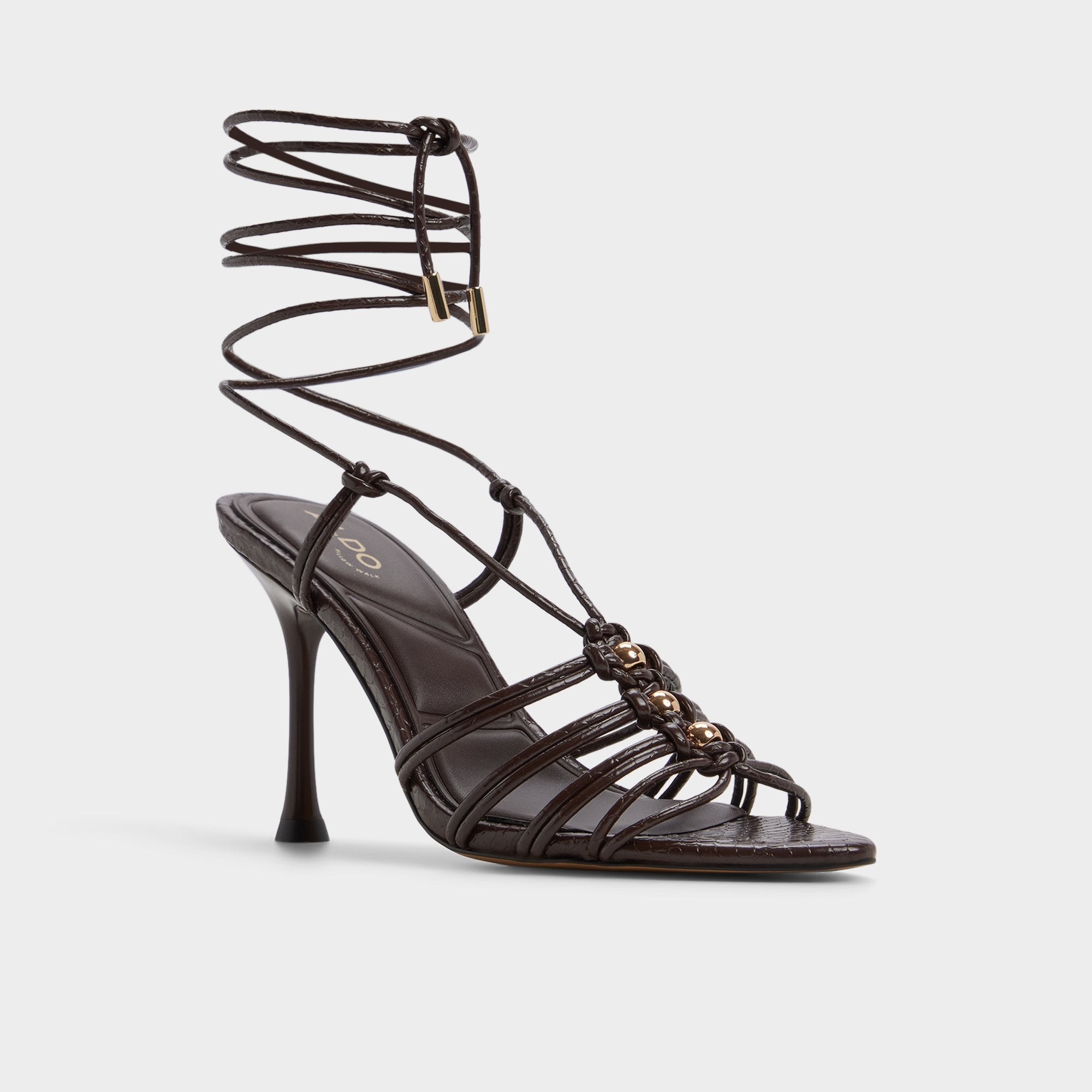 Aldo Curacao in Dark Brown - Strappy heeled sandal, Stiletto heel