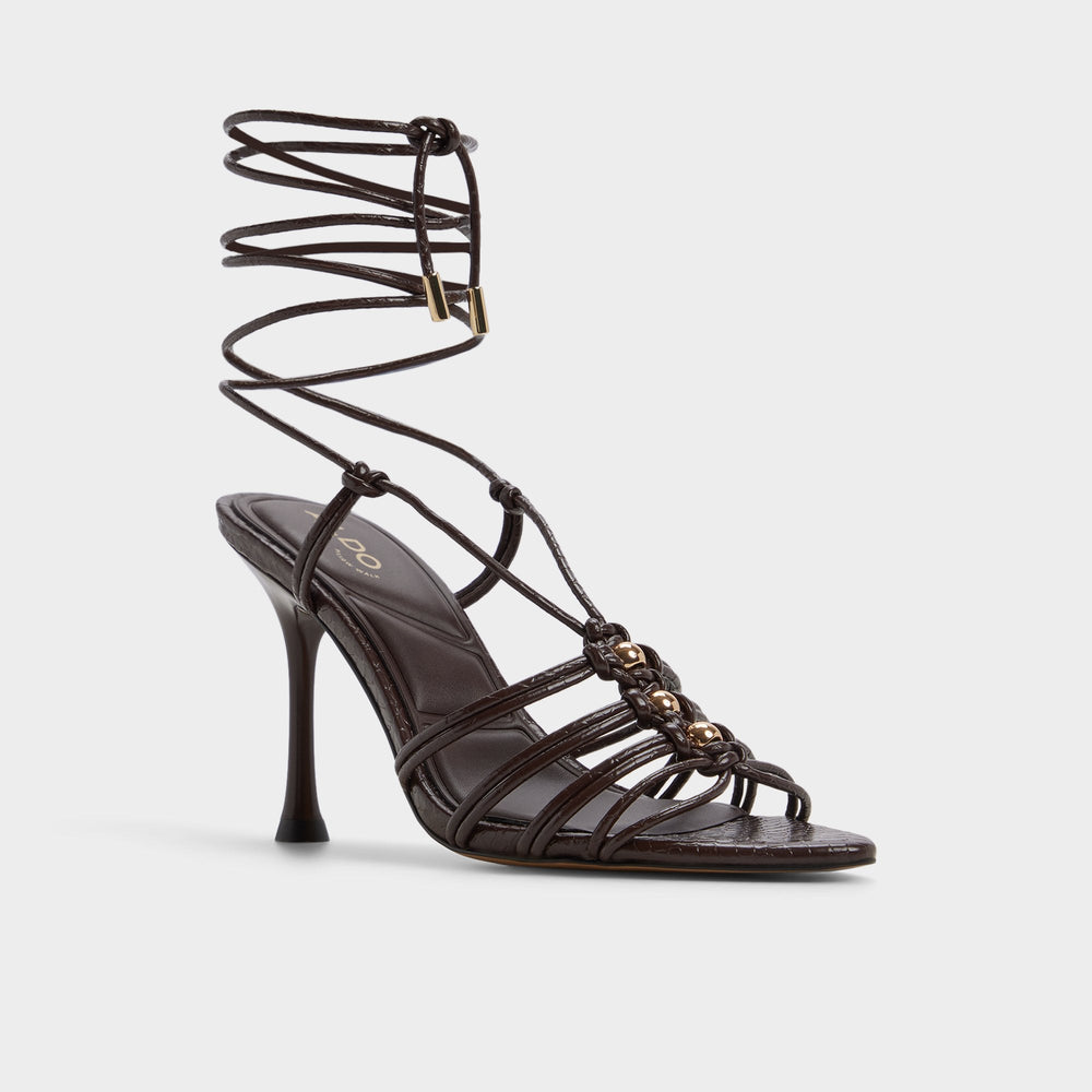 Aldo Curacao in Dark Brown - Strappy heeled sandal, Stiletto heel
