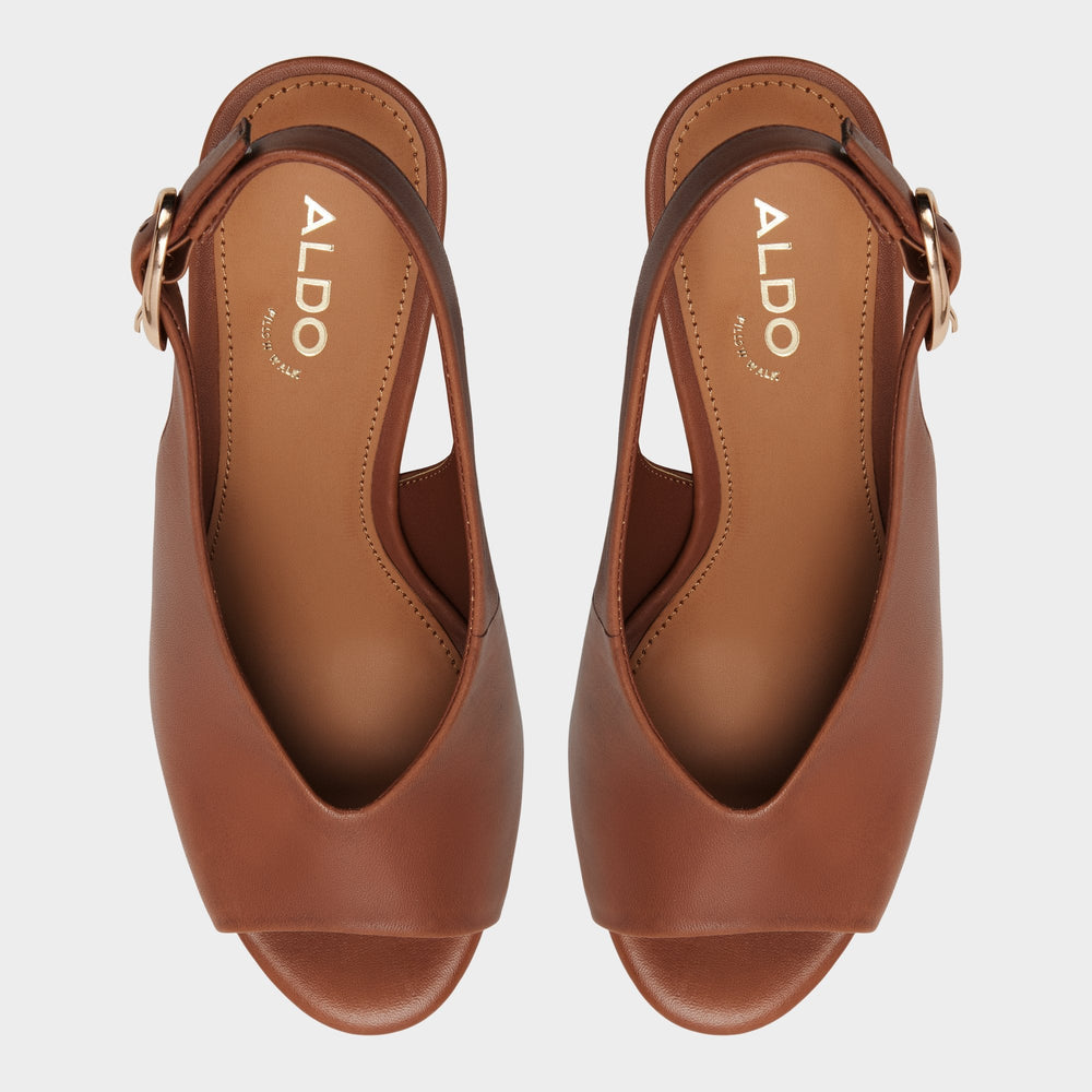 Aldo Tatianah in Dark Brown - Sling back heeled sandal, Wedge heel