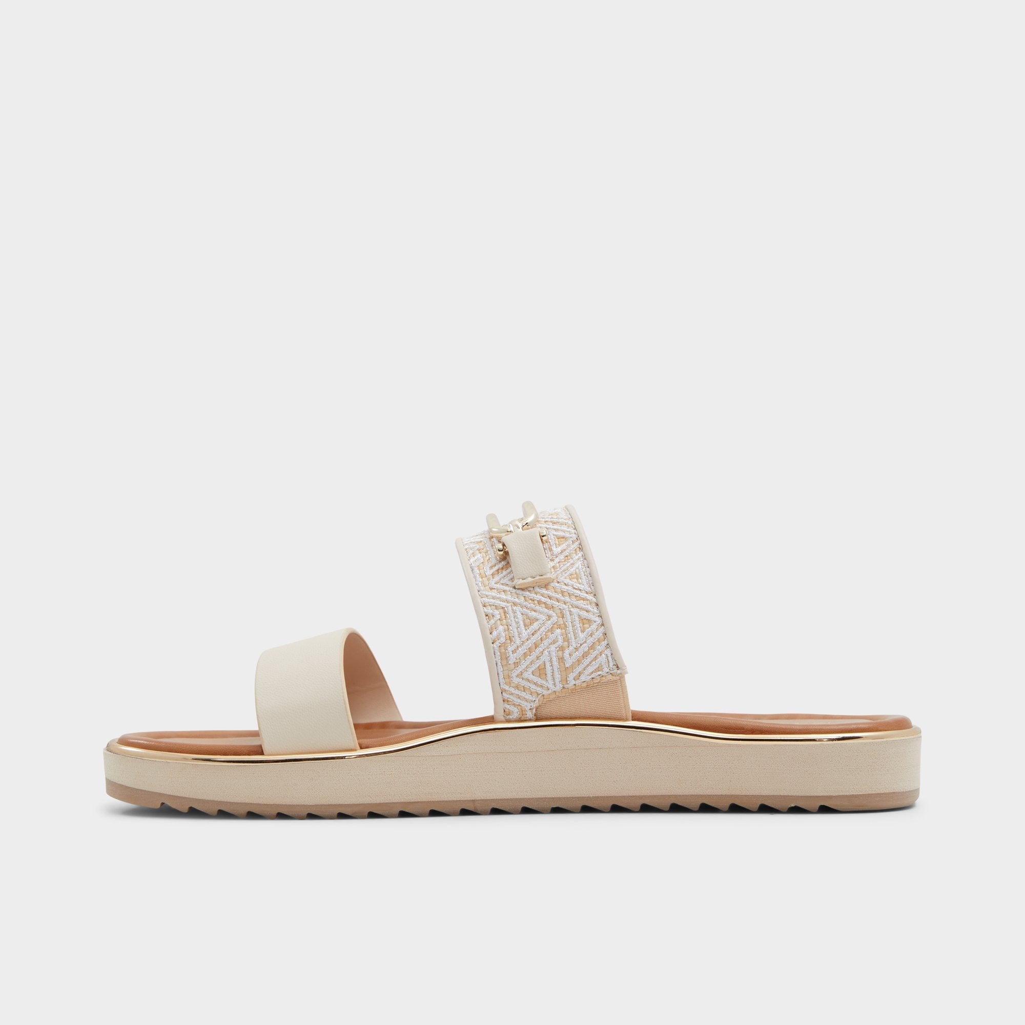 Aldo Lagoon Other Beige Synthetic Print Women's Footbed sandals - Slide sandal, Footbed sandal