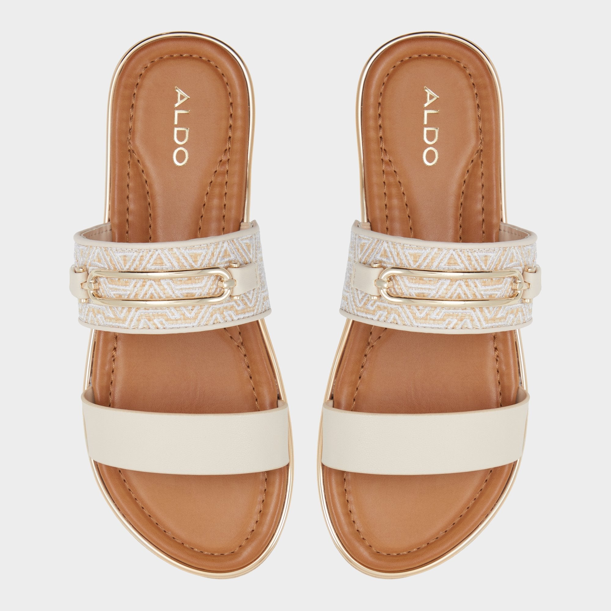 Aldo Lagoon Other Beige Synthetic Print Women's Footbed sandals - Slide sandal, Footbed sandal