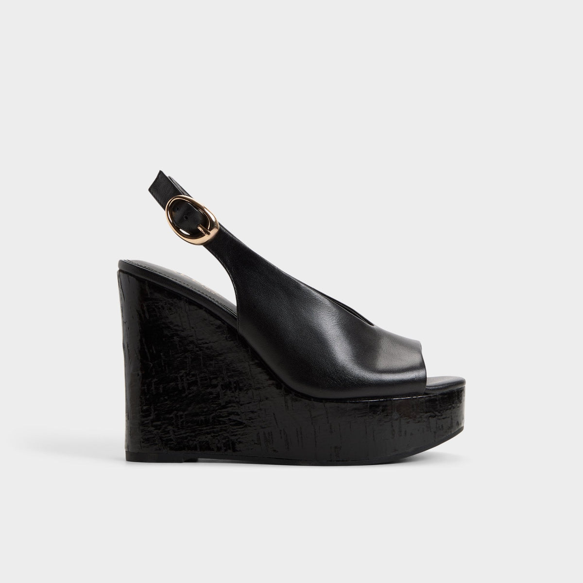 Aldo Tatianah in Black - Sling back heeled sandal, Wedge heel