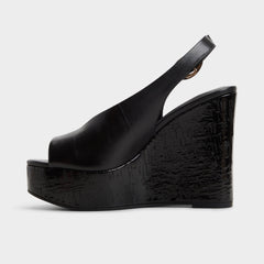 Aldo Tatianah in Black - Sling back heeled sandal, Wedge heel