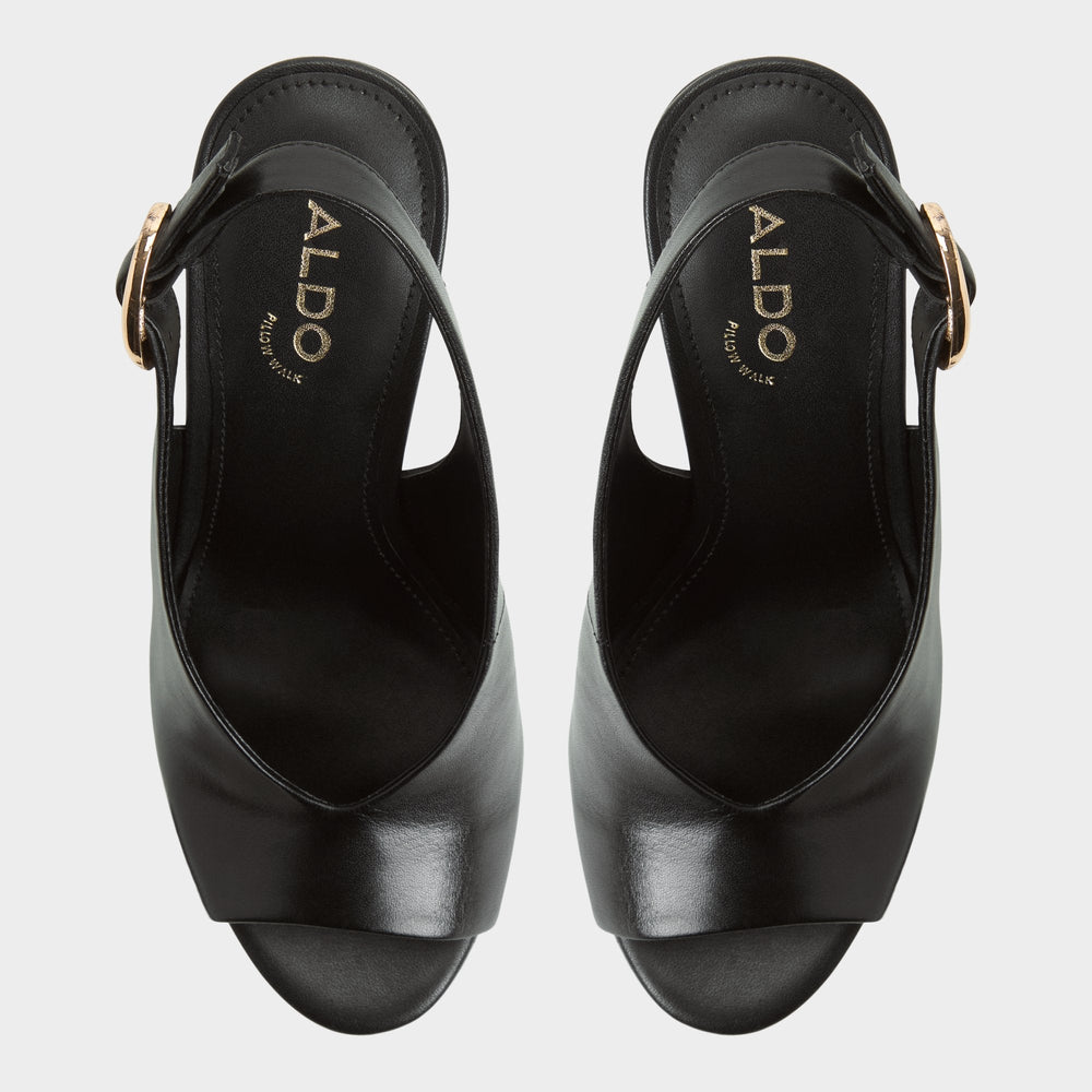 Aldo Tatianah in Black - Sling back heeled sandal, Wedge heel