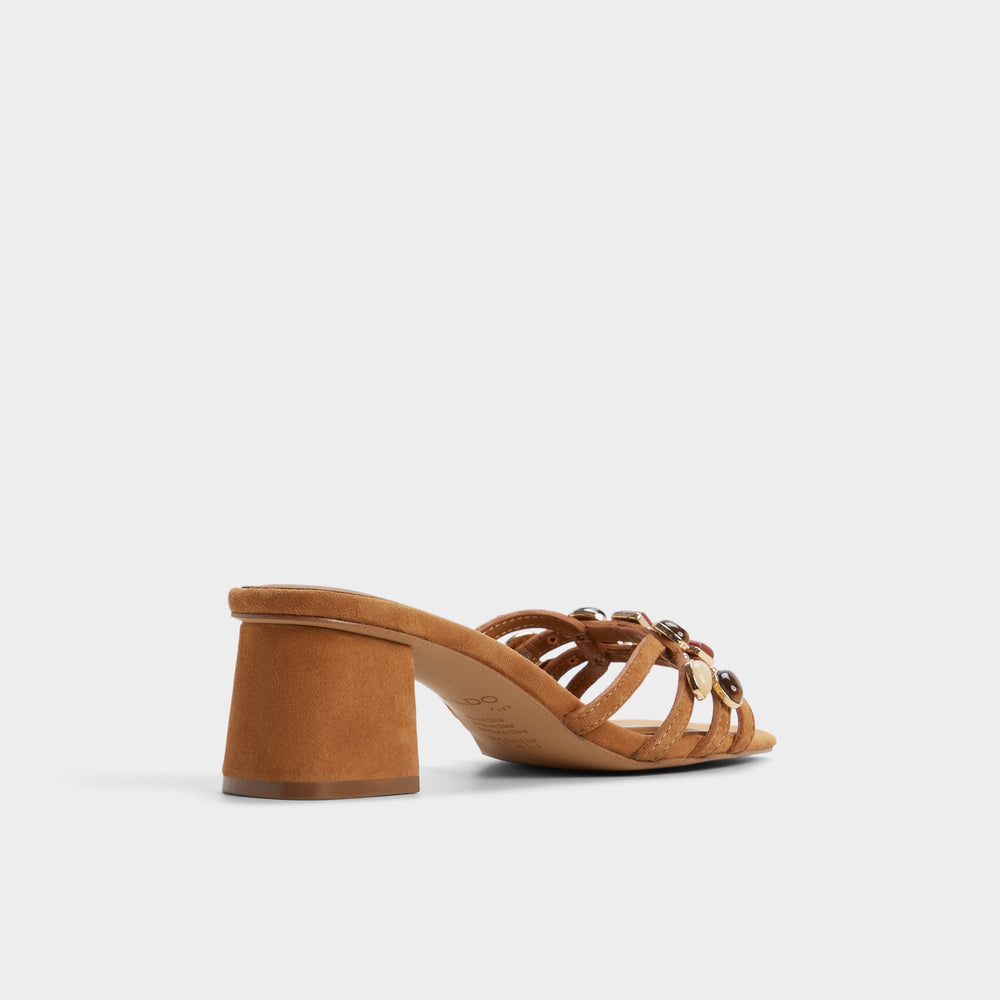 Aldo Jemstone in Medium Brown - Strappy heeled sandal, Block heel