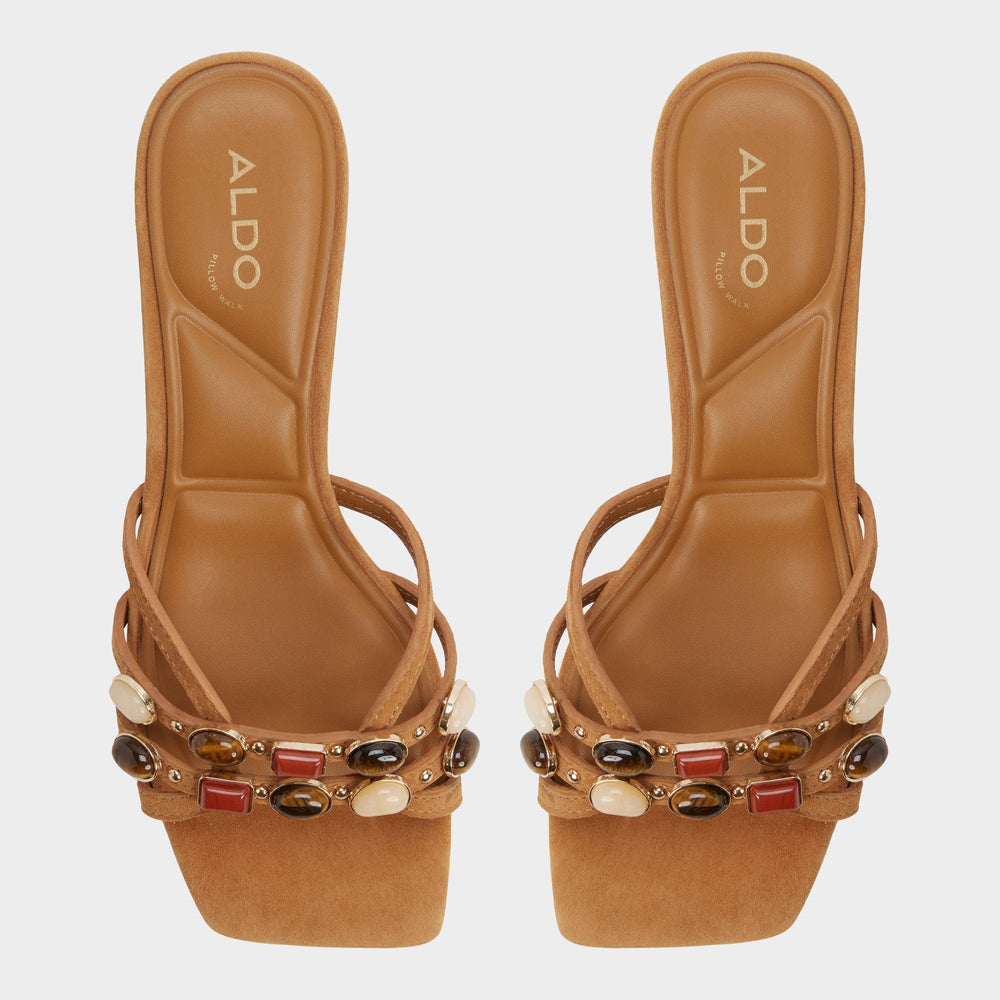Aldo Jemstone in Medium Brown - Strappy heeled sandal, Block heel