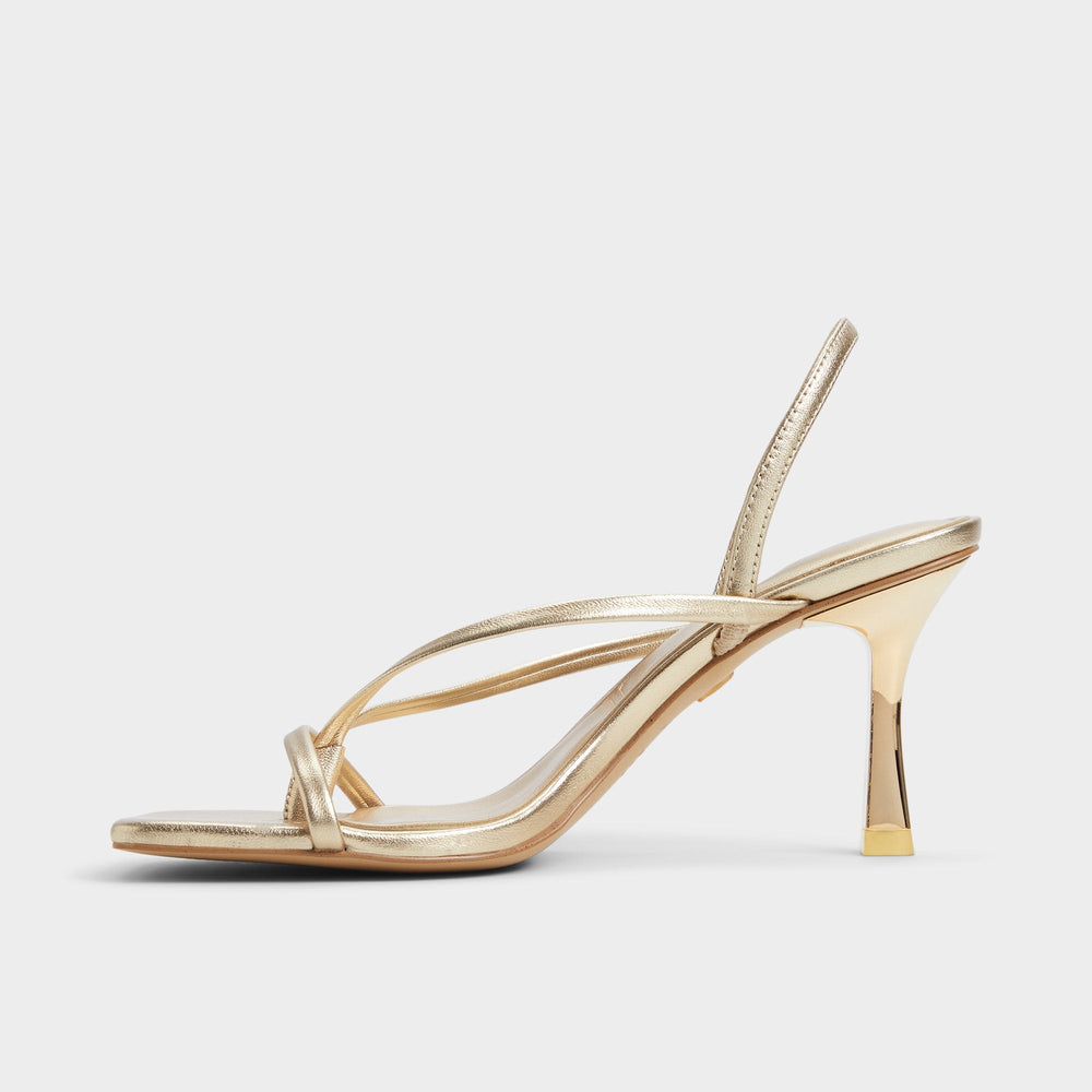 Aldo Riva Gold Women's Strappy sandals - Sling back heeled sandal, Stiletto heel