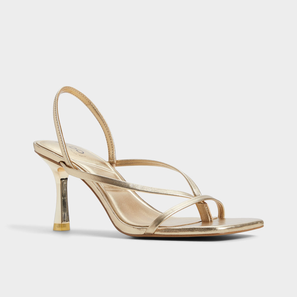 Aldo Riva Gold Women's Strappy sandals - Sling back heeled sandal, Stiletto heel