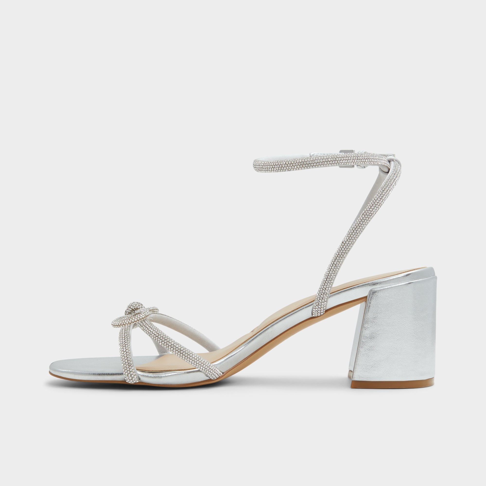 Aldo Bouclette Silver Women's Block heels - Strappy heeled sandal, Block heel