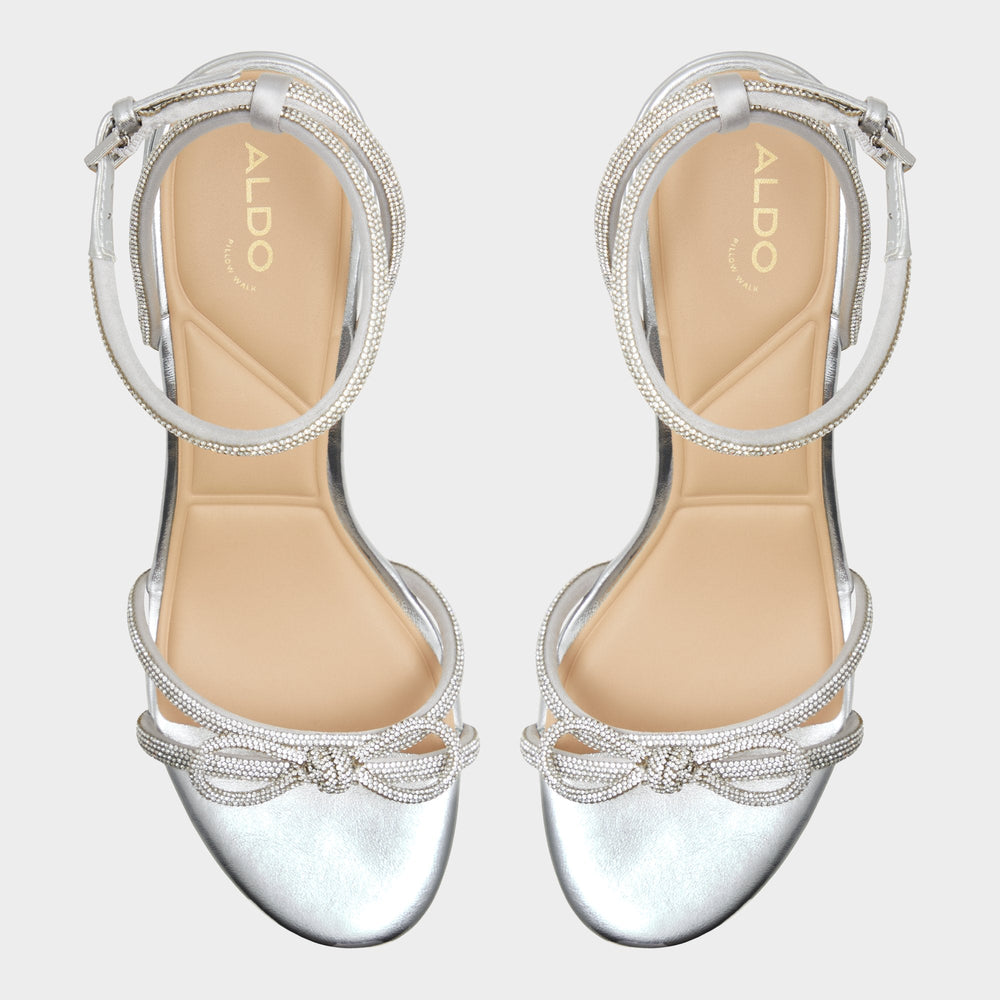 Aldo Bouclette Silver Women's Block heels - Strappy heeled sandal, Block heel