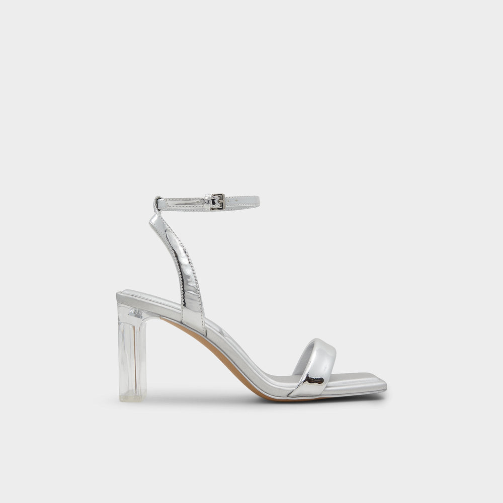 Aldo Aurorai Silver Women's Block heels - Strappy heeled sandal, Block heel