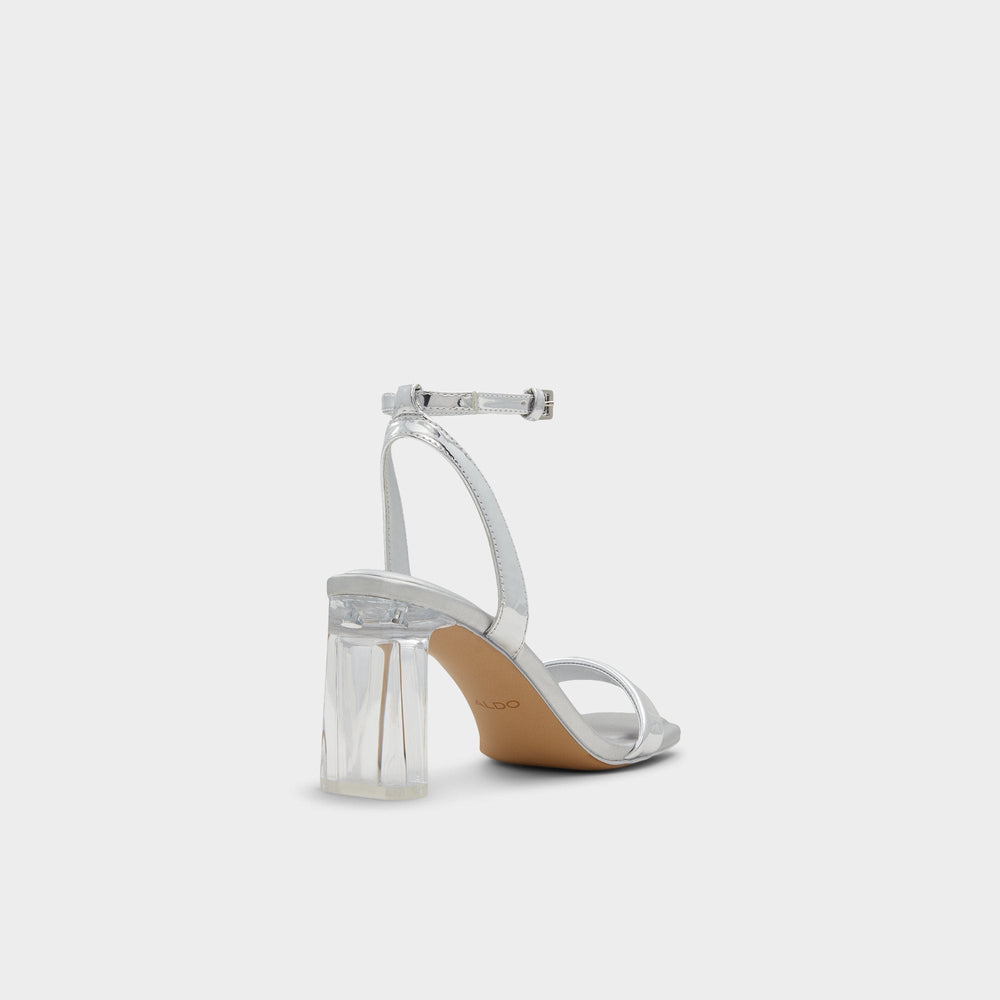 Aldo Aurorai Silver Women's Block heels - Strappy heeled sandal, Block heel