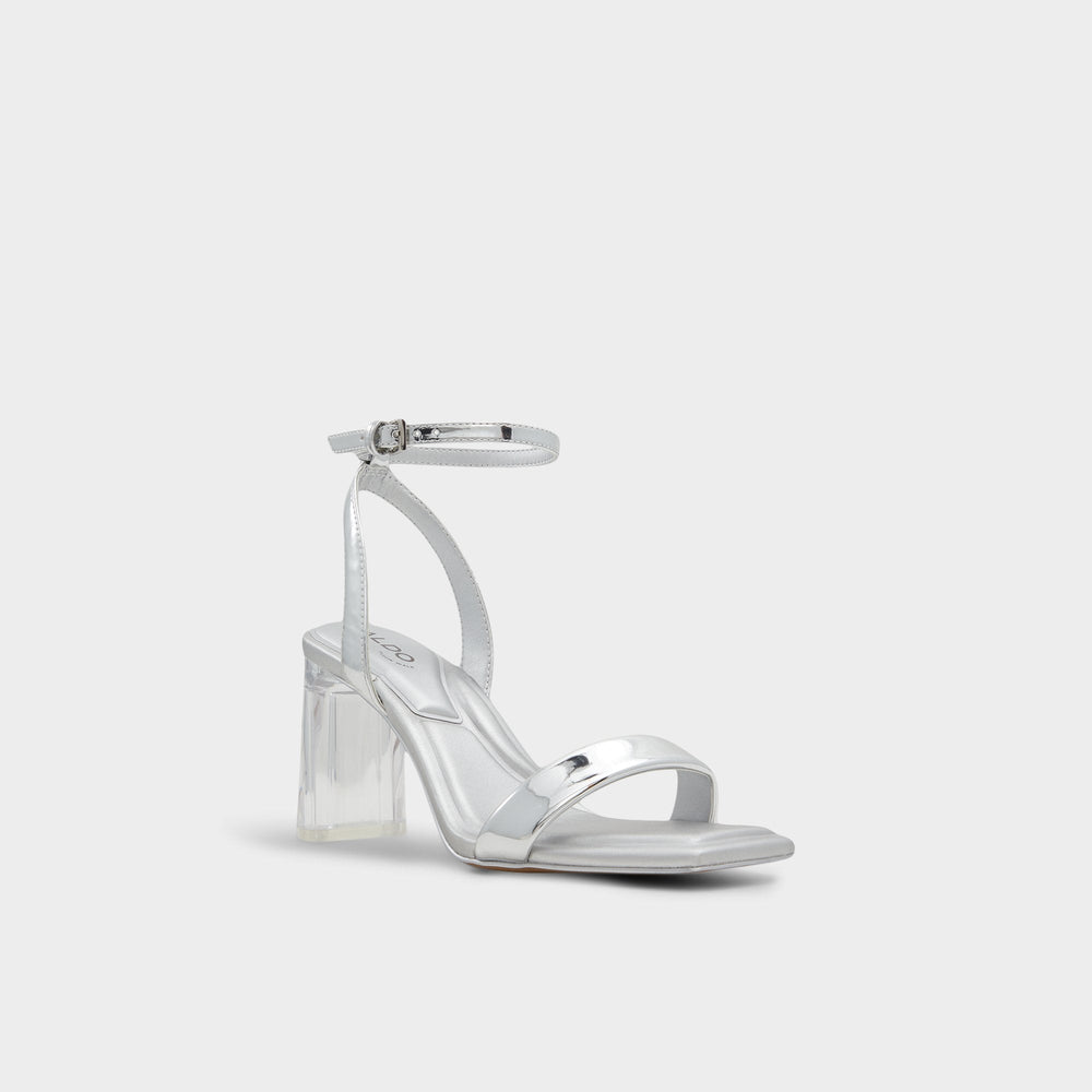 Aldo Aurorai Silver Women's Block heels - Strappy heeled sandal, Block heel