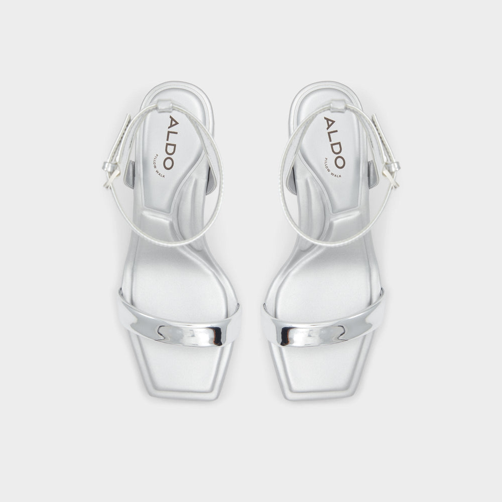 Aldo Aurorai Silver Women's Block heels - Strappy heeled sandal, Block heel